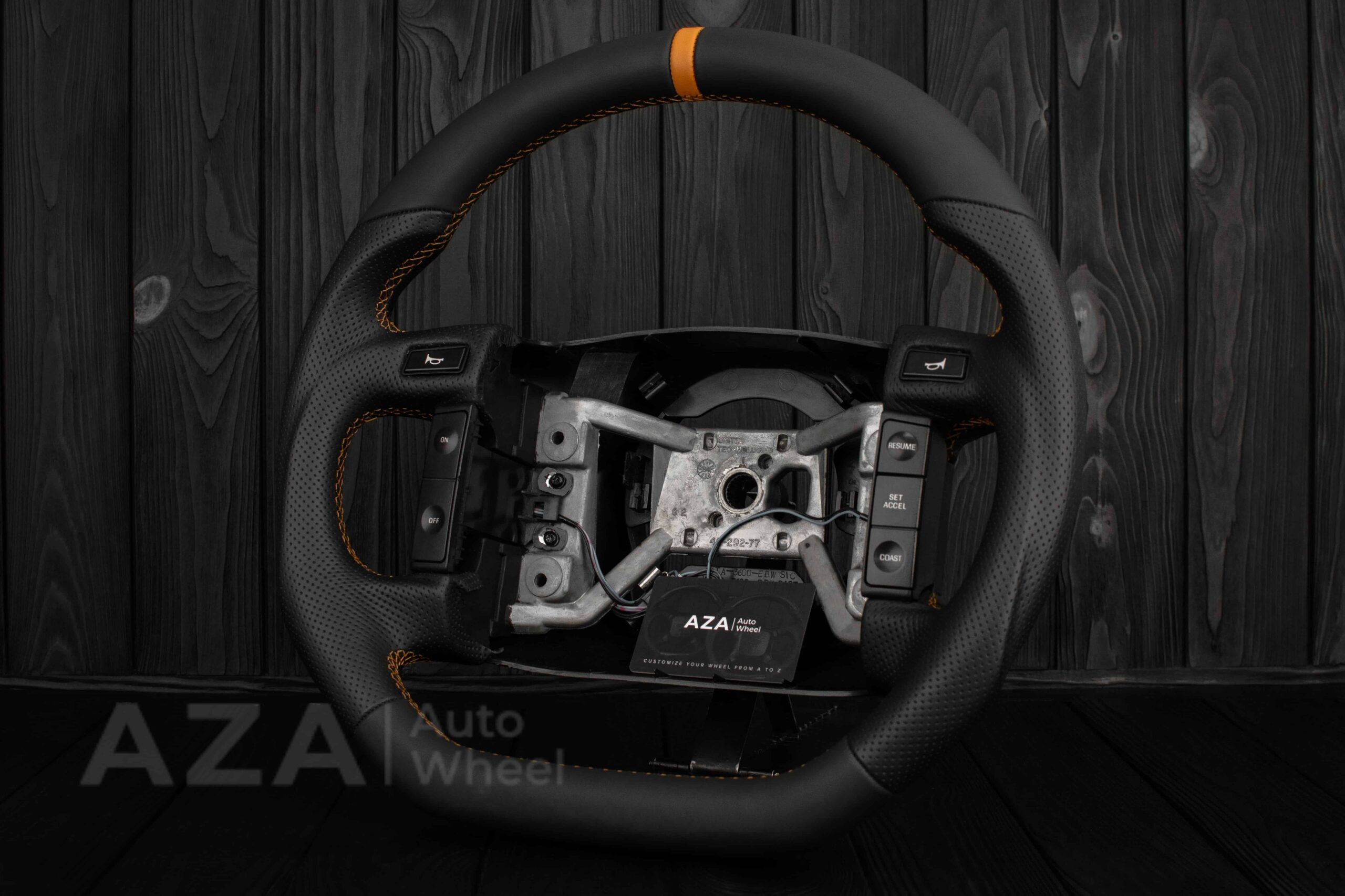 Steering Wheel Fox Body Ford Mustang GT Cobra SVT Saleen Roush Napa/Perforated leather/Orange stripe (can be any color gloss stripe) - Image 4