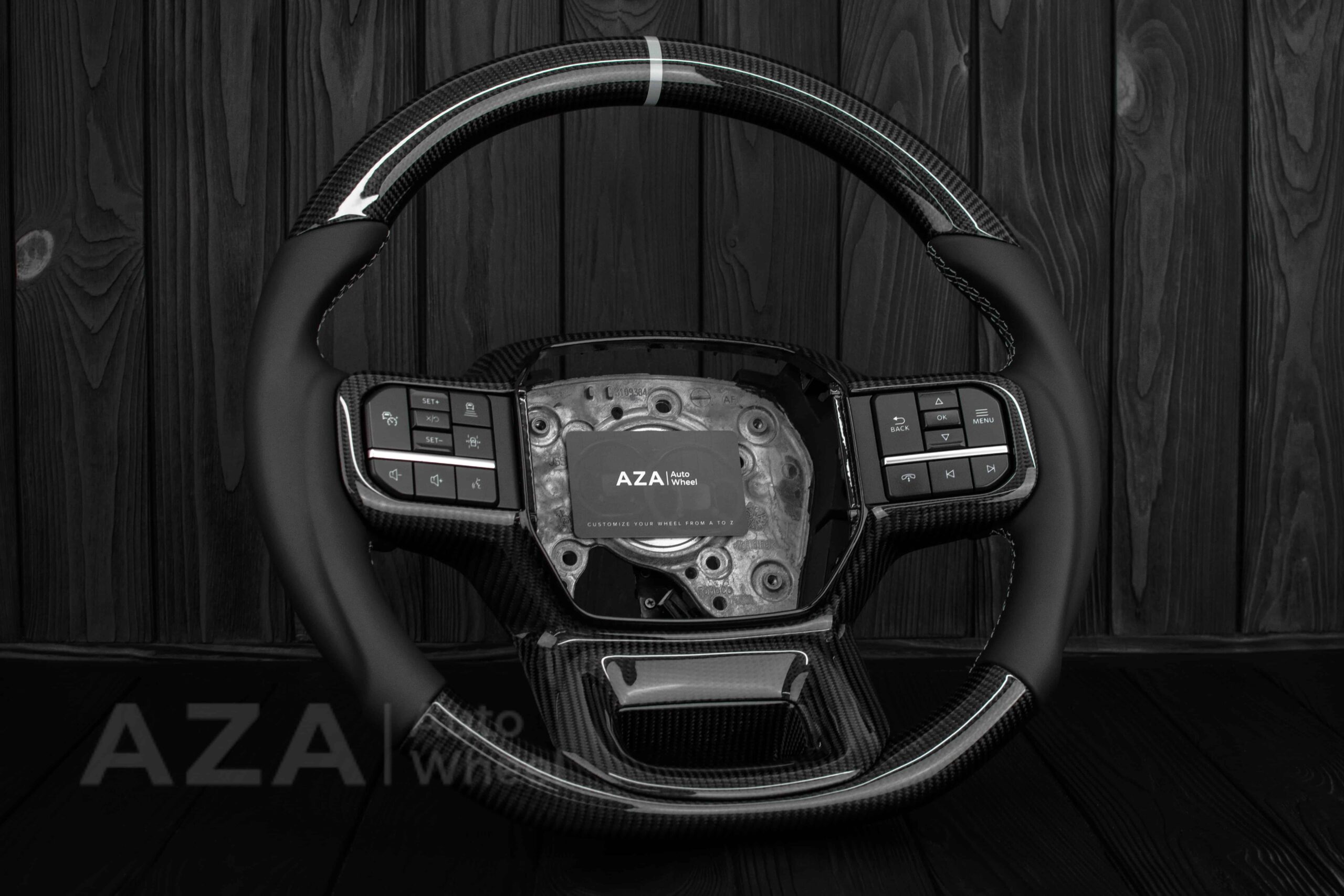 Steering wheel FORD F250/F350 King Ranch 2022+ Carbon fiber/Napa leather/White details - Image 4