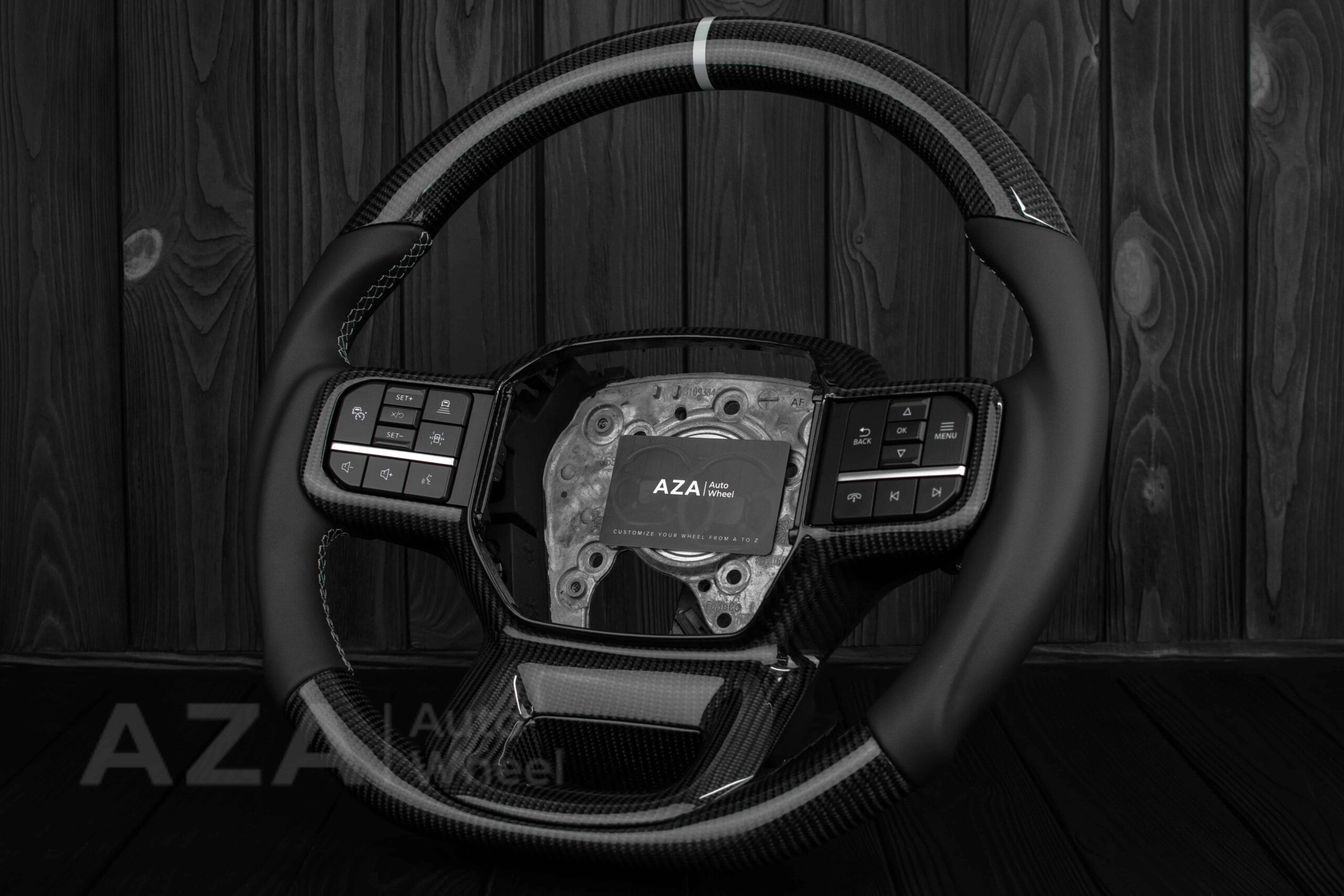 Steering wheel FORD F250/F350 King Ranch 2022+ Carbon fiber/Napa leather/White details - Image 6