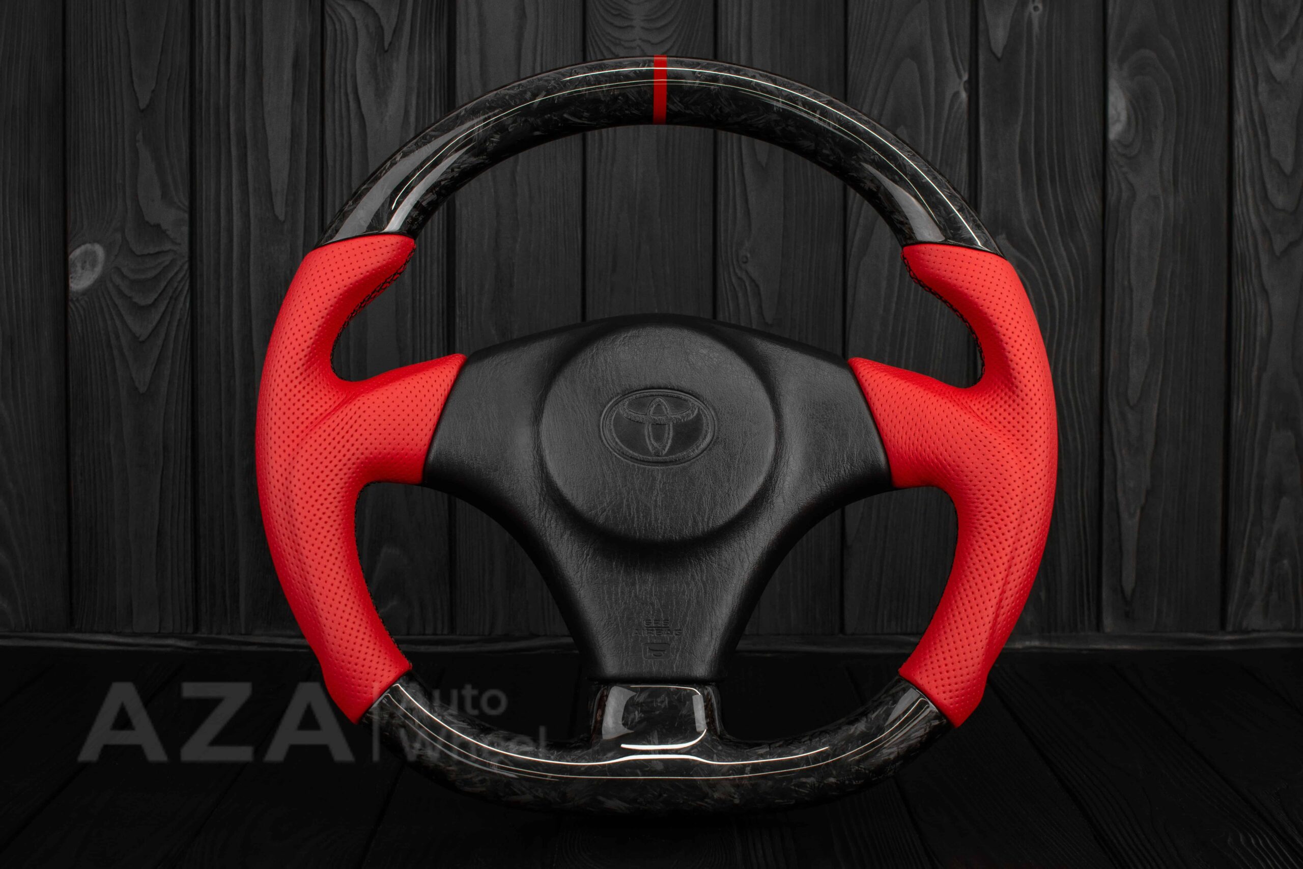 Steering wheel Toyota Supra MkIV (any color stripe and stitch) Forged Carbon fiber/Red Perforated leather/Red accents