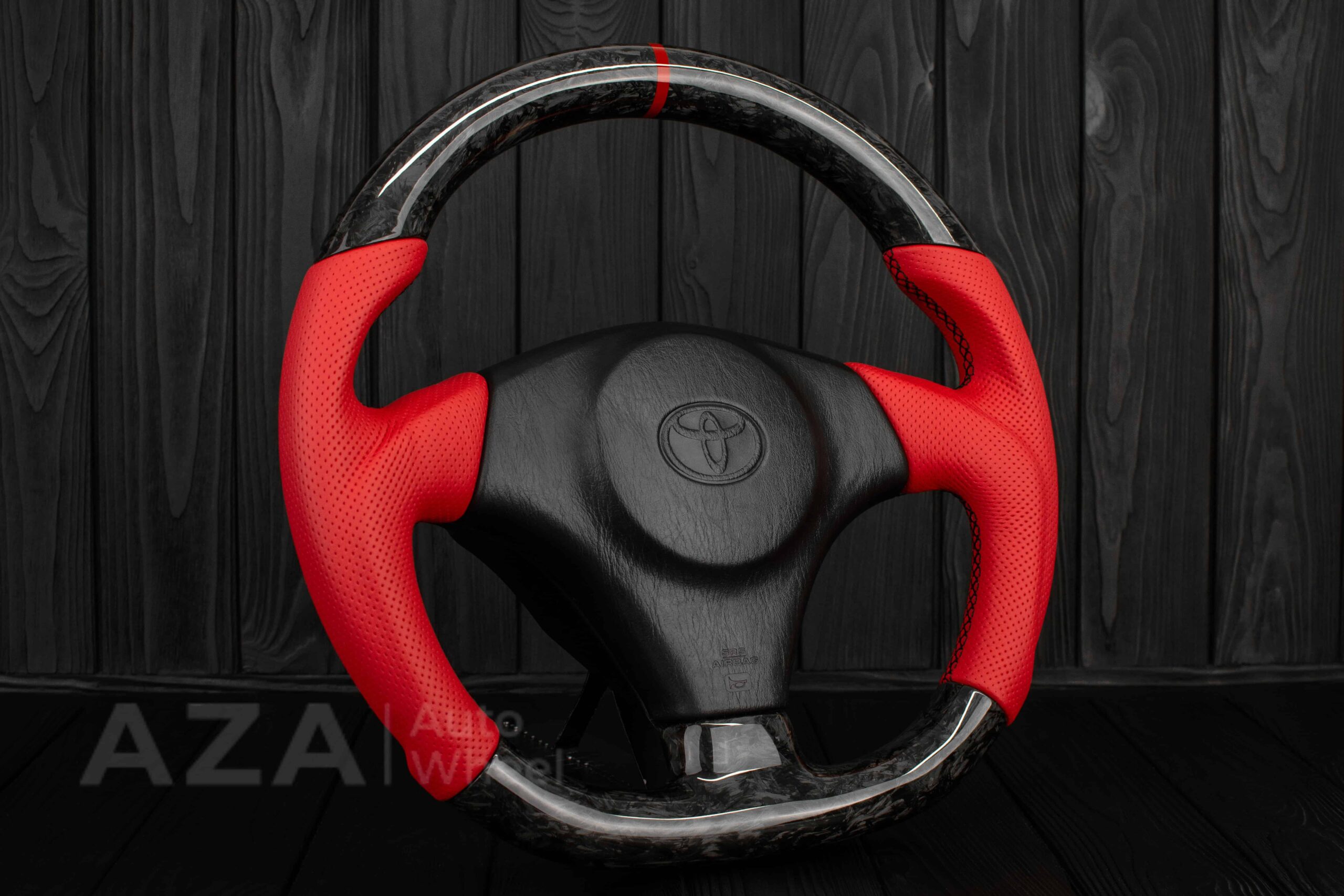 Steering wheel Toyota Supra MkIV (any color stripe and stitch) Forged Carbon fiber/Red Perforated leather/Red accents - Image 3