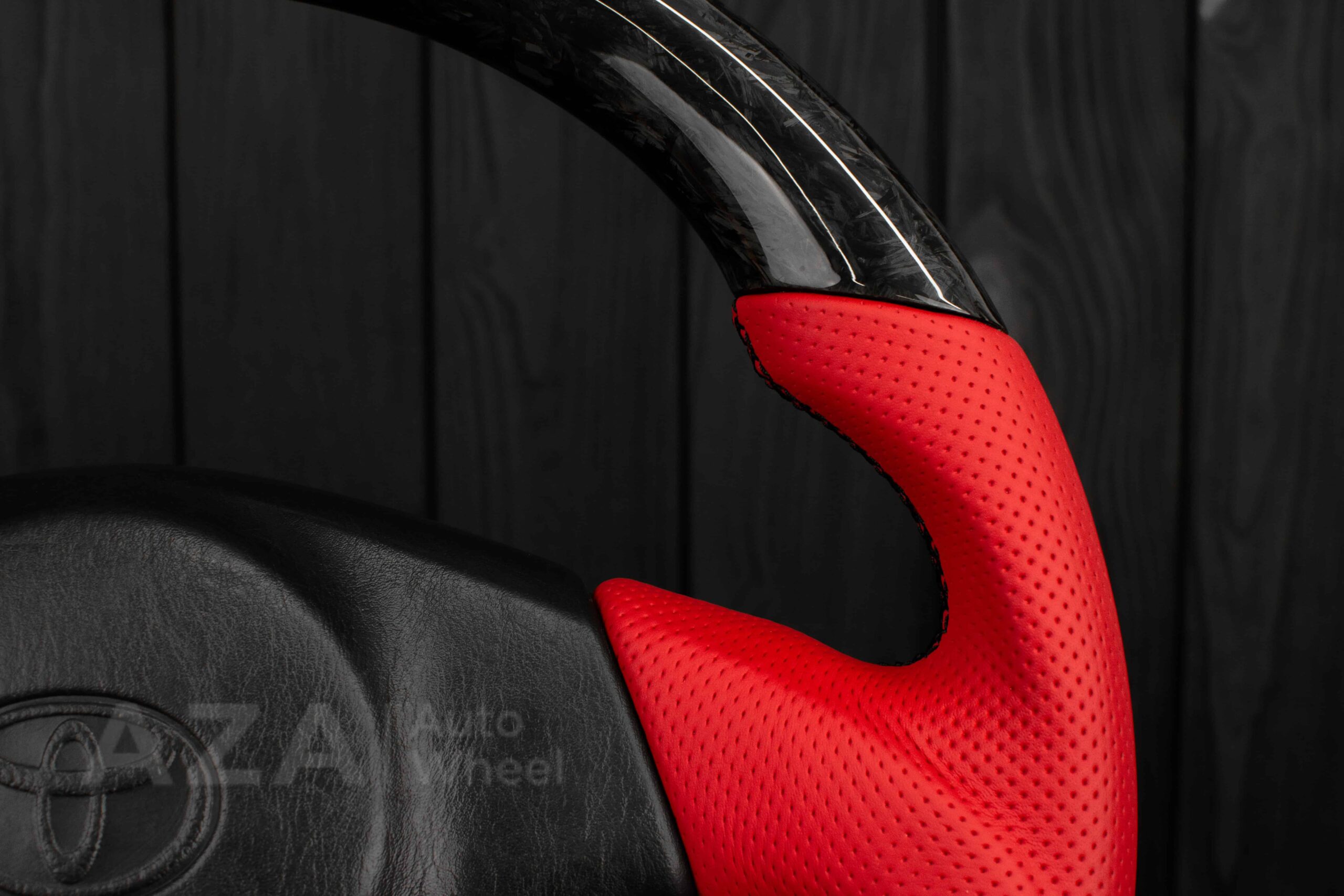 Steering wheel Toyota Supra MkIV (any color stripe and stitch) Forged Carbon fiber/Red Perforated leather/Red accents - Image 8