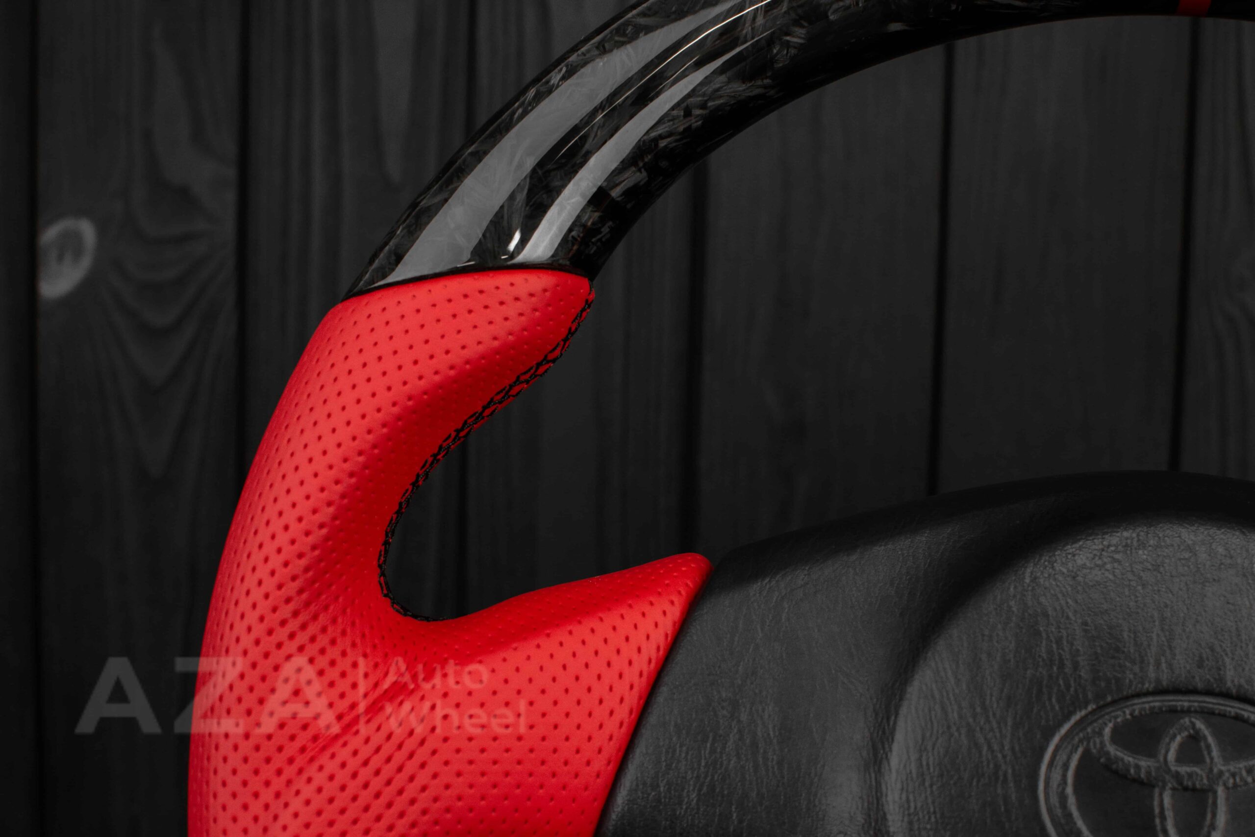 Steering wheel Toyota Supra MkIV (any color stripe and stitch) Forged Carbon fiber/Red Perforated leather/Red accents - Image 9