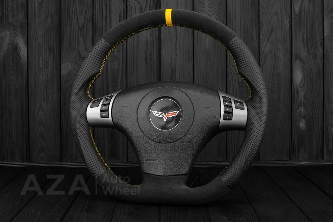 Steering wheel 2006-2011 Corvette C6 Perforated leather/Alcantara/Yellow stripe - Image 2