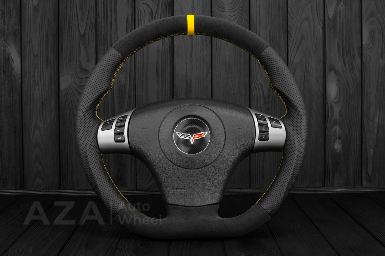 Steering wheel 2006-2011 Corvette C6 Perforated leather/Alcantara/Yellow stripe