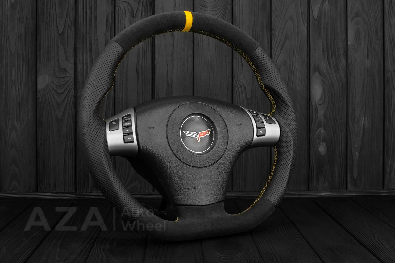 Steering wheel 2006-2011 Corvette C6 Perforated leather/Alcantara/Yellow stripe - Image 4