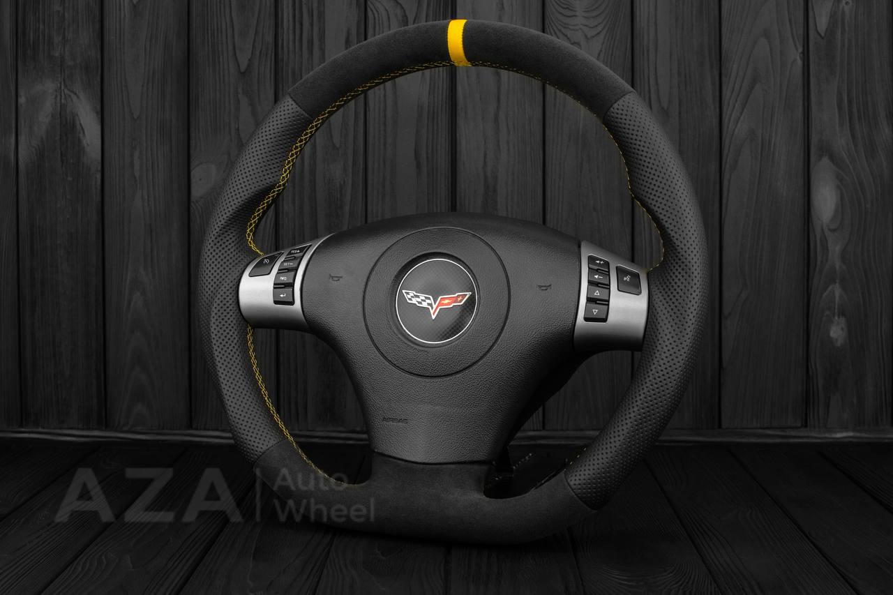 Steering wheel 2006-2011 Corvette C6 Perforated leather/Alcantara/Yellow stripe - Image 6
