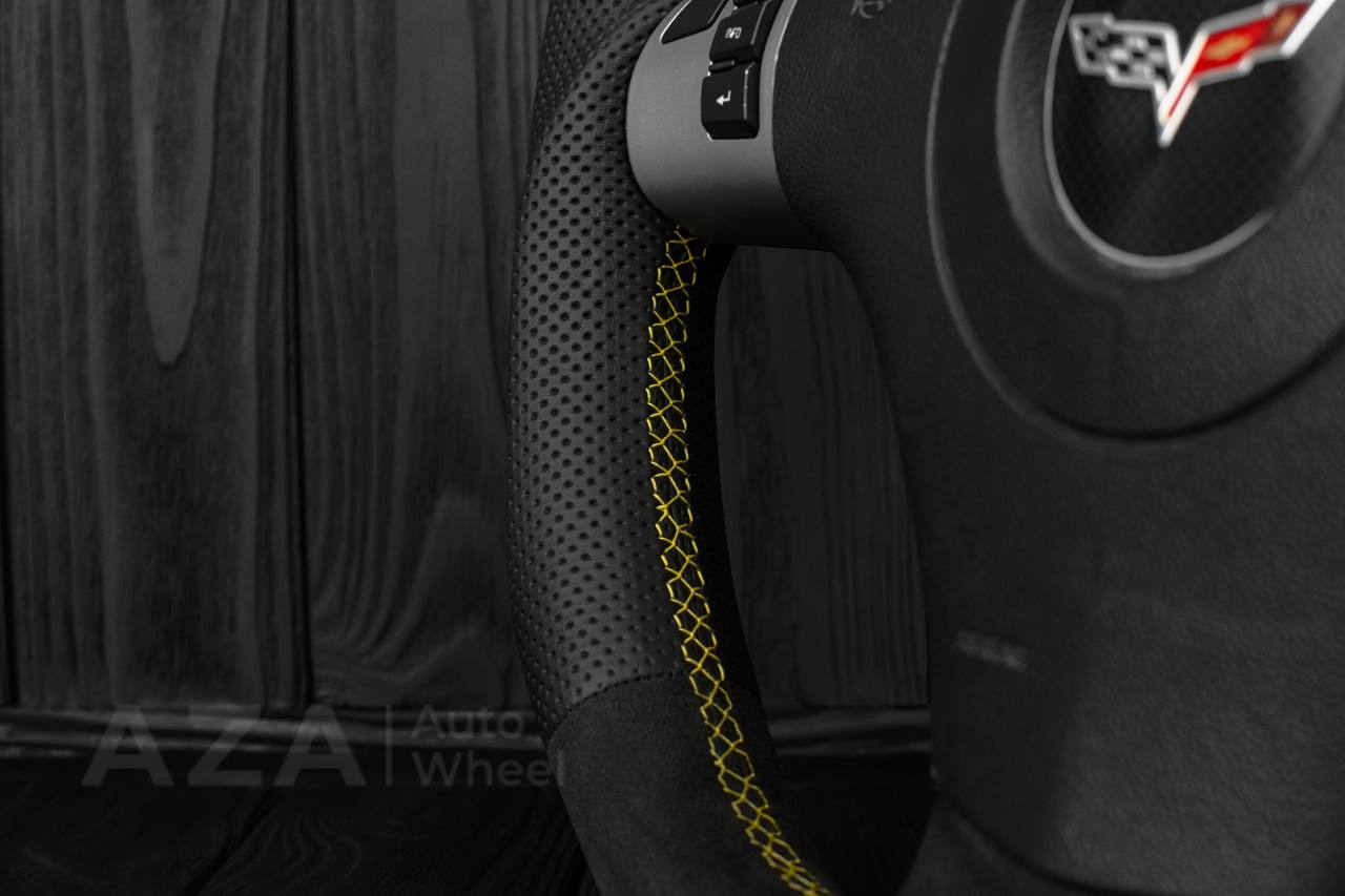 Steering wheel 2006-2011 Corvette C6 Perforated leather/Alcantara/Yellow stripe - Image 10