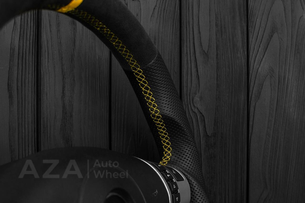 Steering wheel 2006-2011 Corvette C6 Perforated leather/Alcantara/Yellow stripe - Image 11