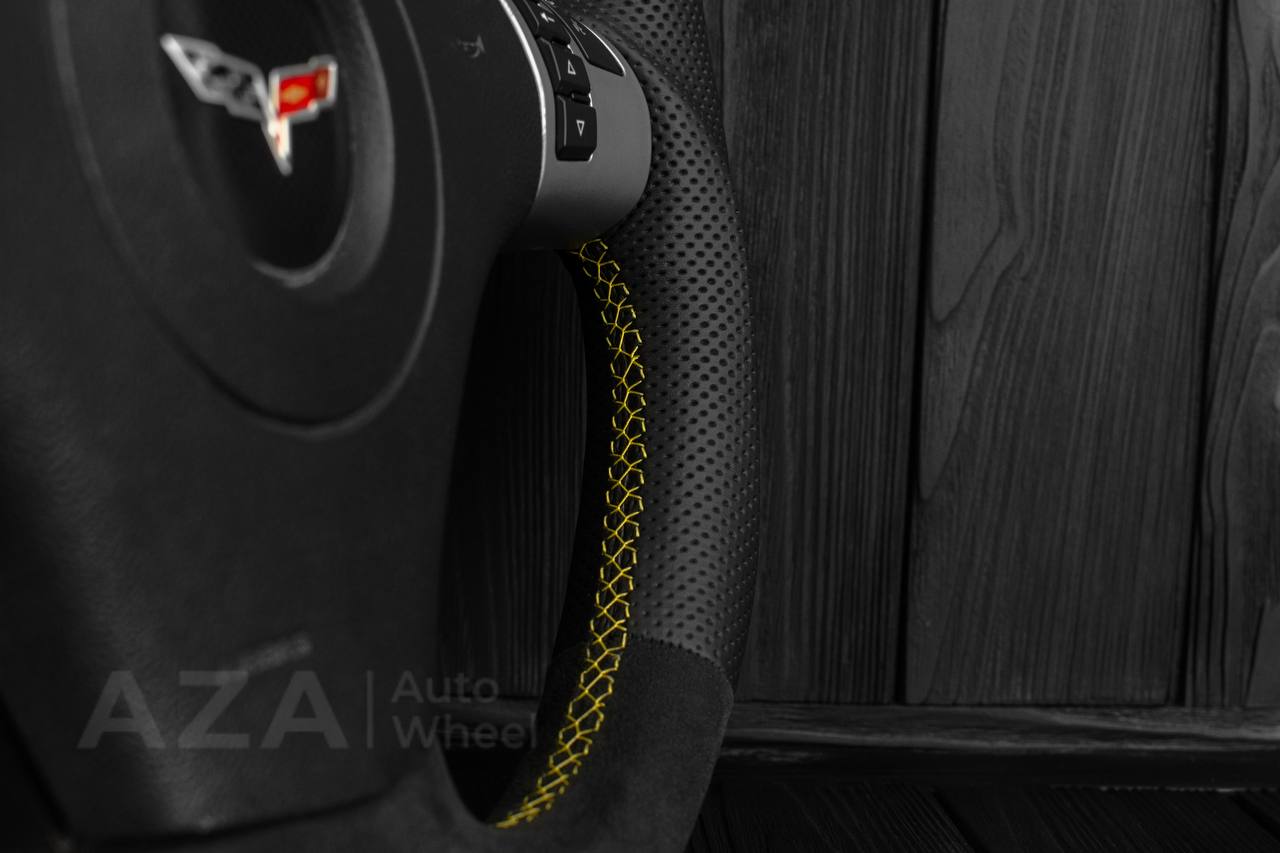Steering wheel 2006-2011 Corvette C6 Perforated leather/Alcantara/Yellow stripe - Image 14