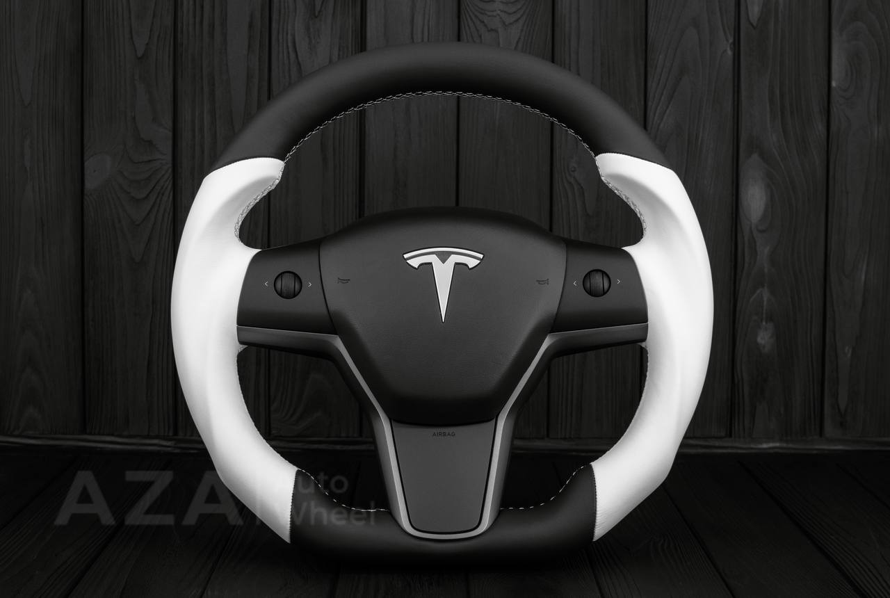 Steering Wheel Tesla Model 3Y Italian Napa/Black White Custom