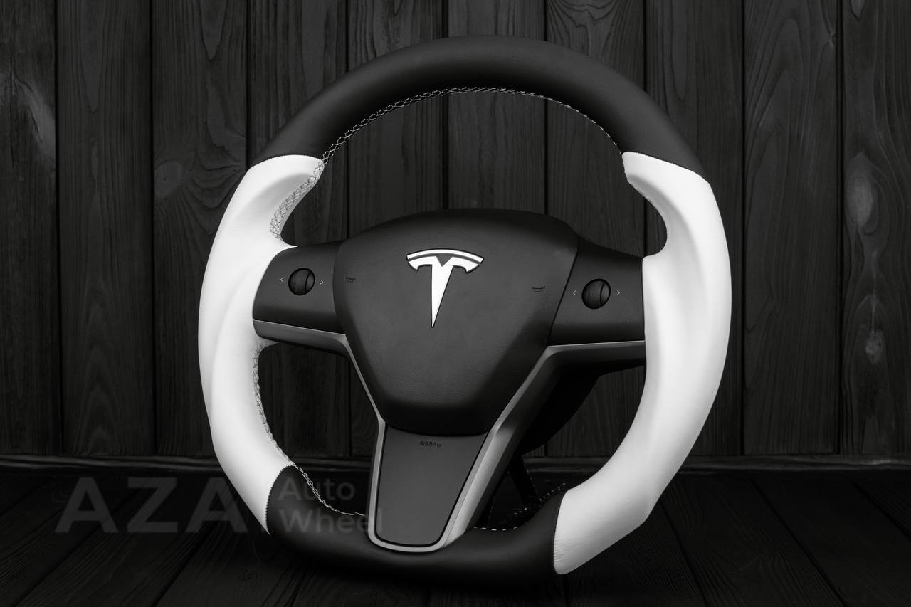 Steering Wheel Tesla Model 3Y Italian Napa/Black White Custom - Image 4