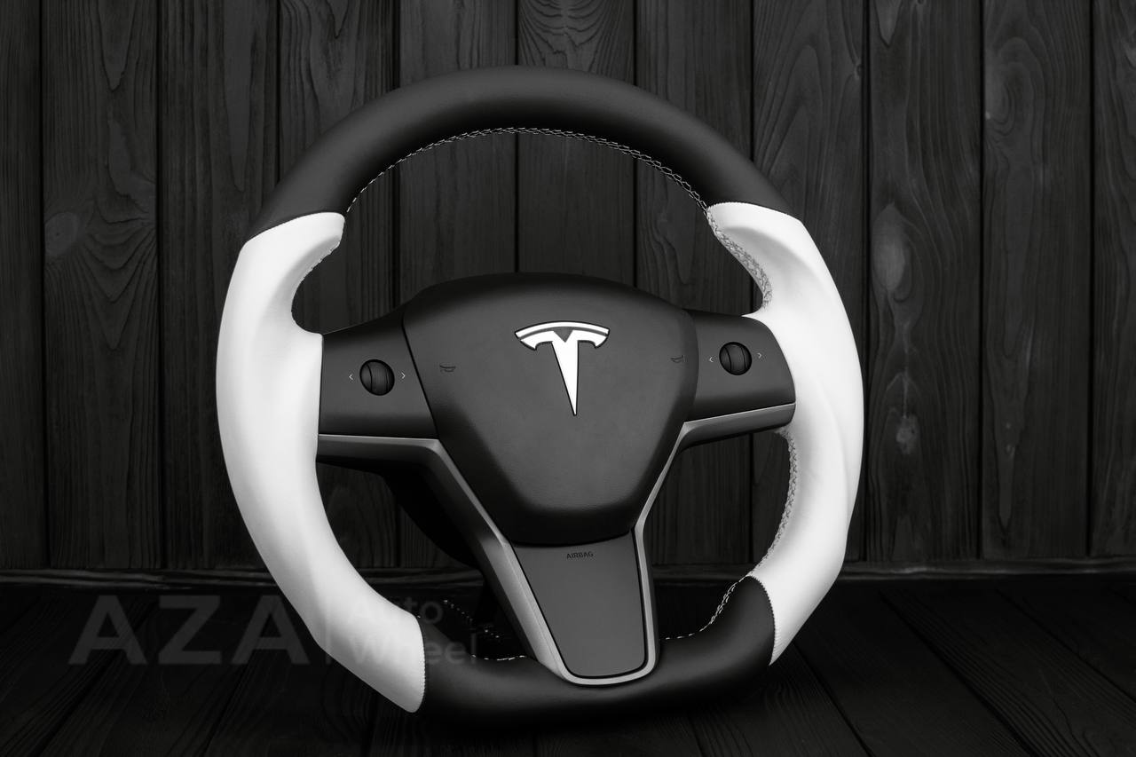 Steering Wheel Tesla Model 3Y Italian Napa/Black White Custom - Image 5