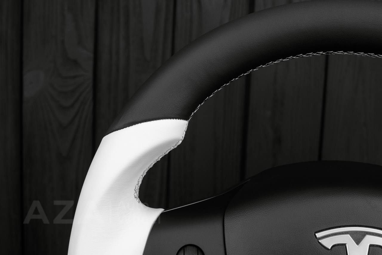 Steering Wheel Tesla Model 3Y Italian Napa/Black White Custom - Image 7