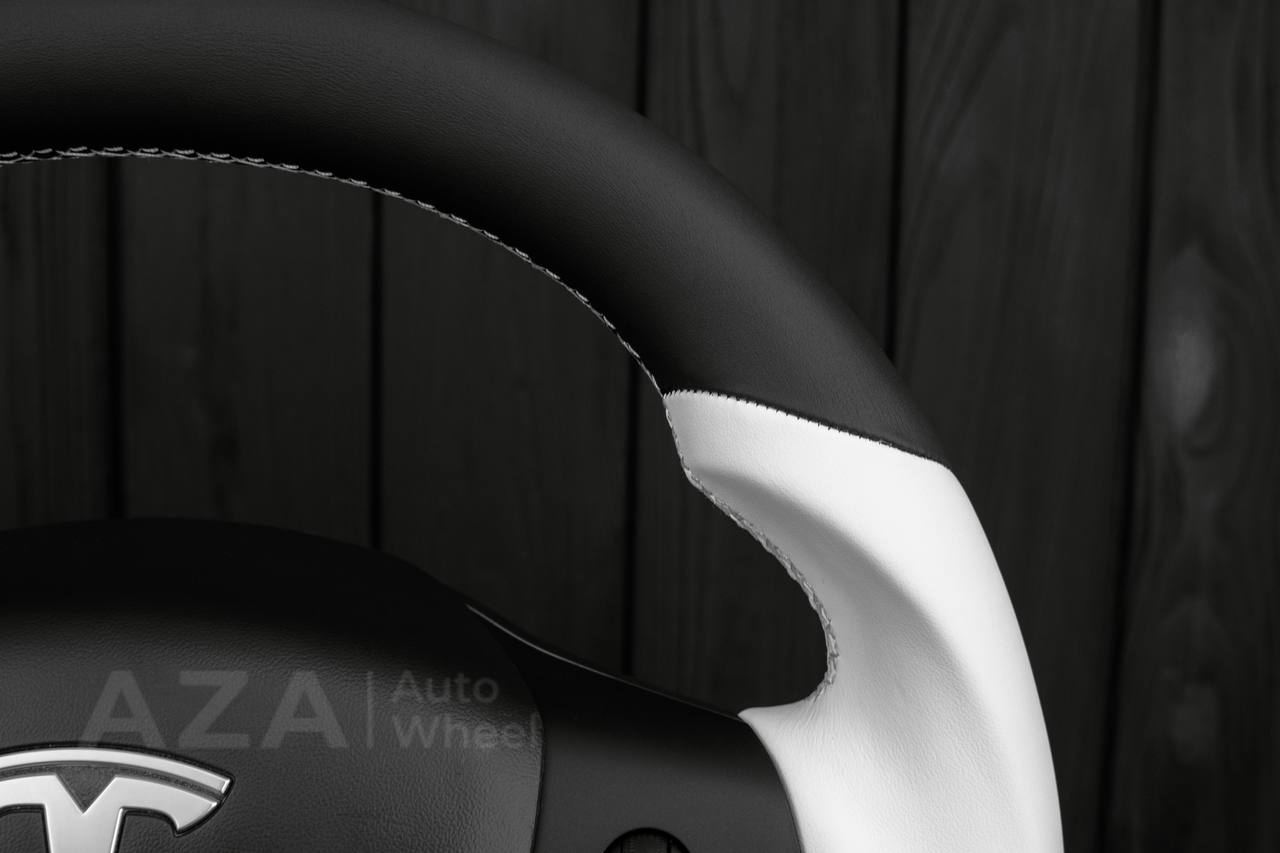 Steering Wheel Tesla Model 3Y Italian Napa/Black White Custom - Image 8