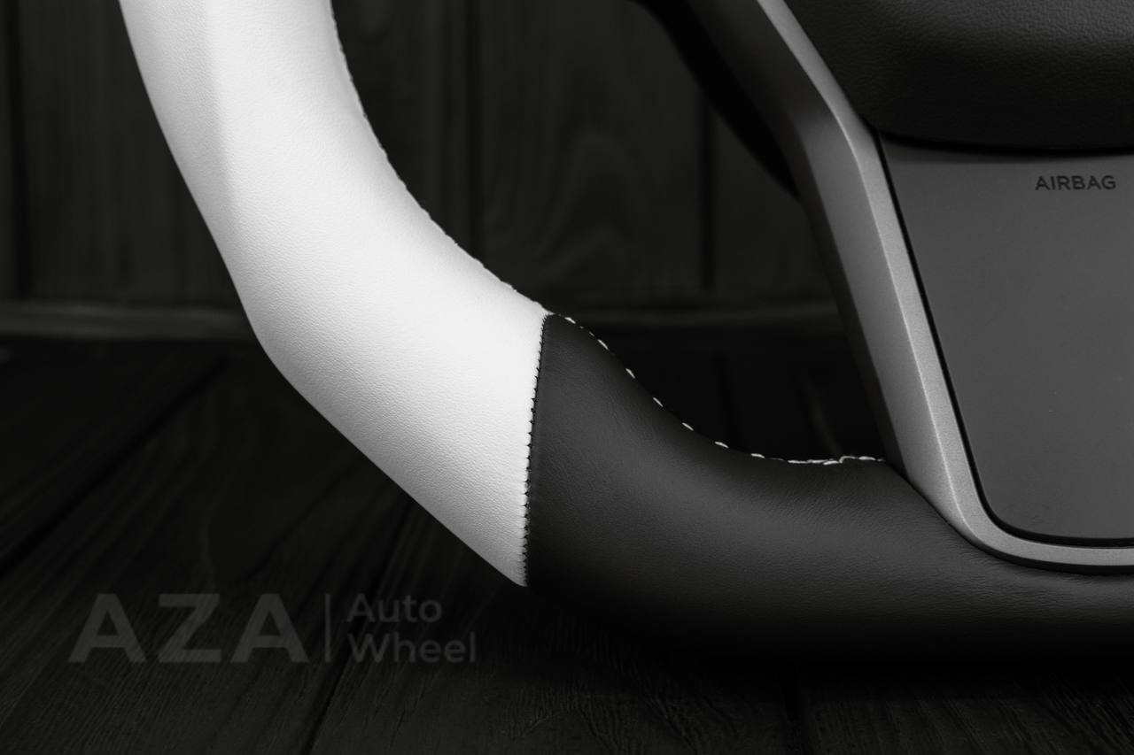 Steering Wheel Tesla Model 3Y Italian Napa/Black White Custom - Image 10