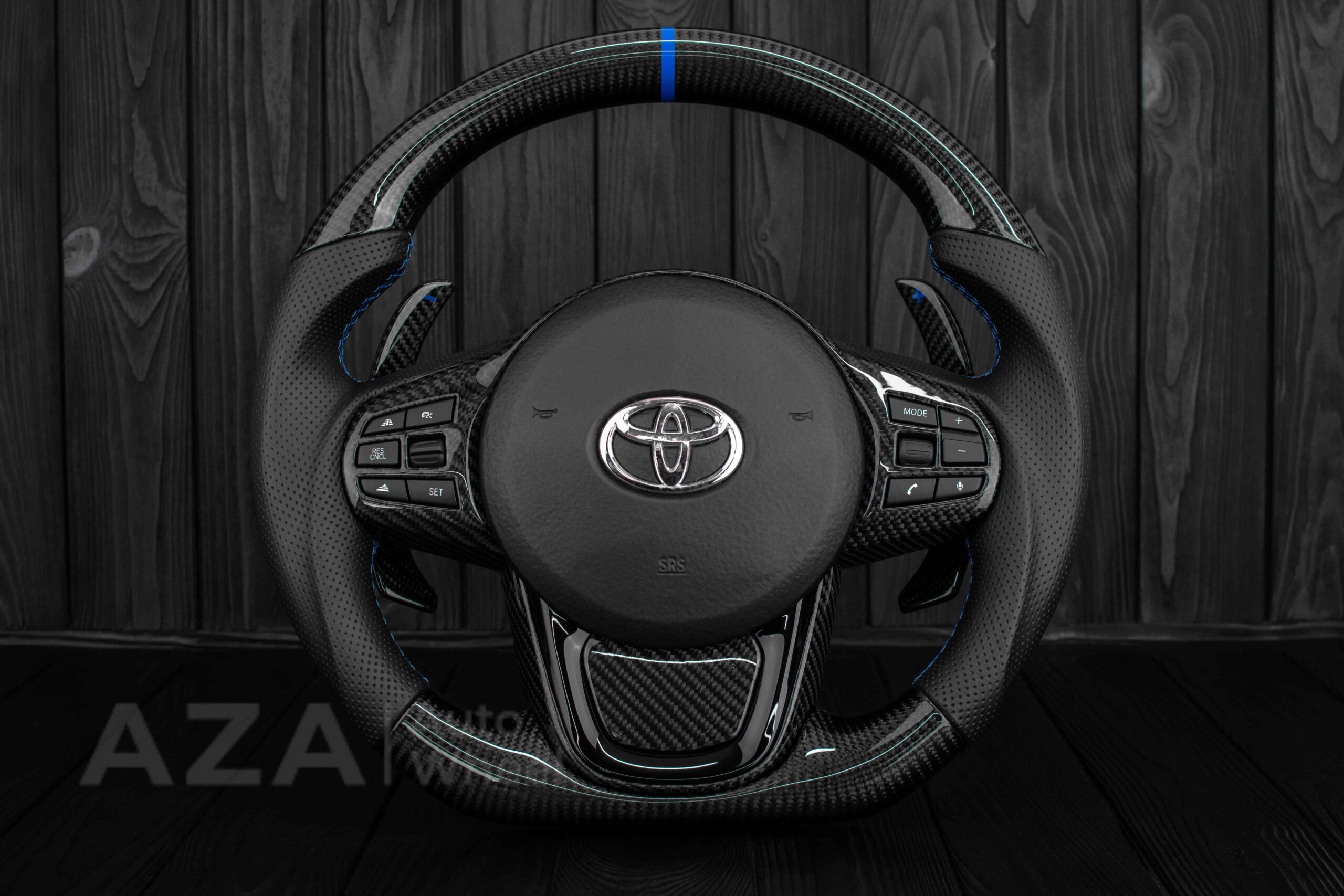 Steering wheel 2020+ TOYOTA SUPRA A90/A91+ Carbon fiber/Perforated leather/Blue stripe