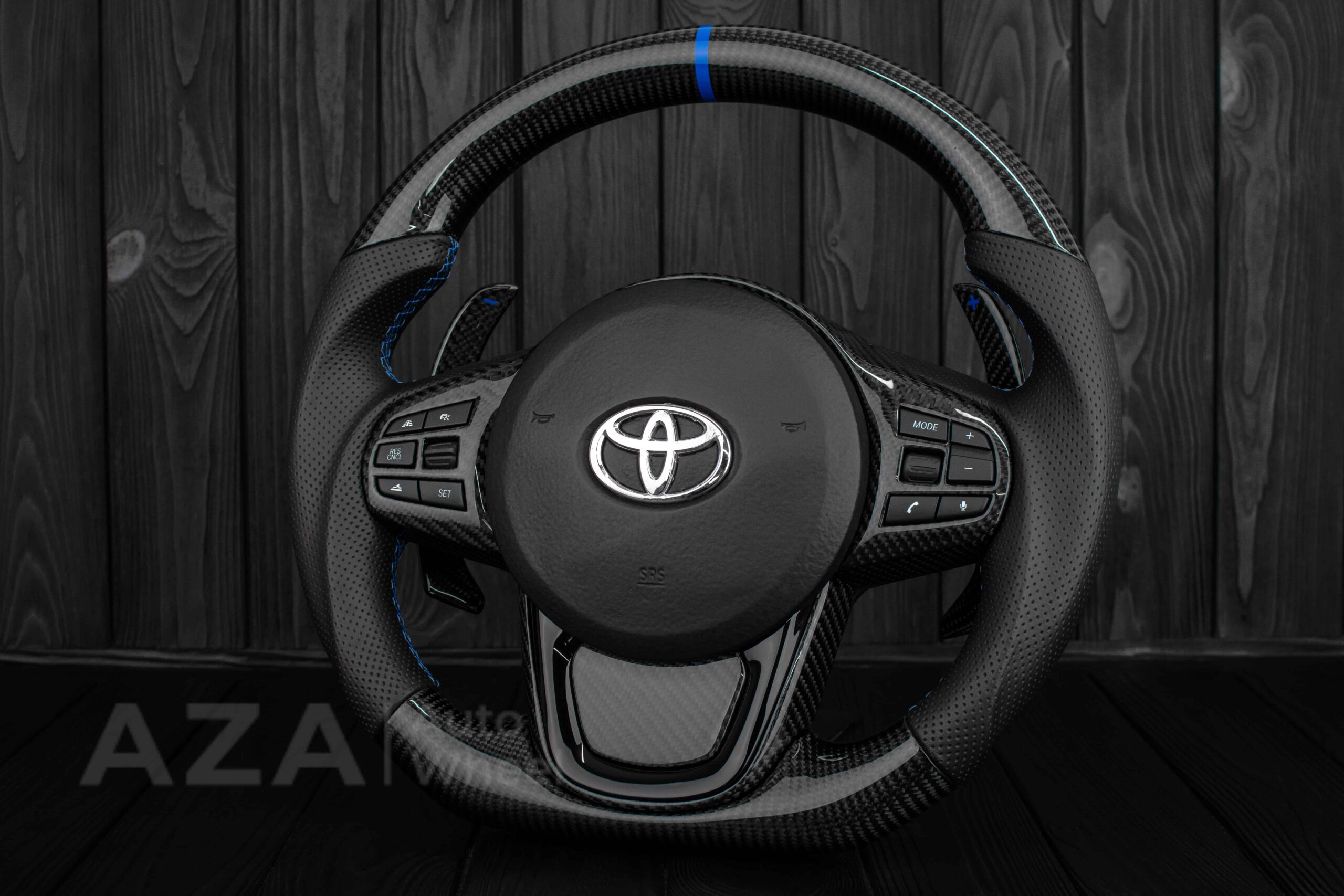 Steering wheel 2020+ TOYOTA SUPRA A90/A91+ Carbon fiber/Perforated leather/Blue stripe - Image 3