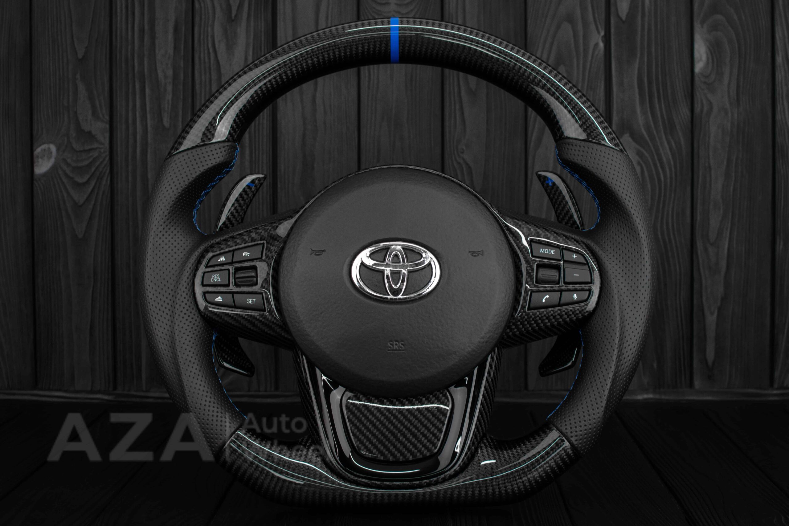 Steering wheel 2020+ TOYOTA SUPRA A90/A91+ Carbon fiber/Perforated leather/Blue stripe - Image 4