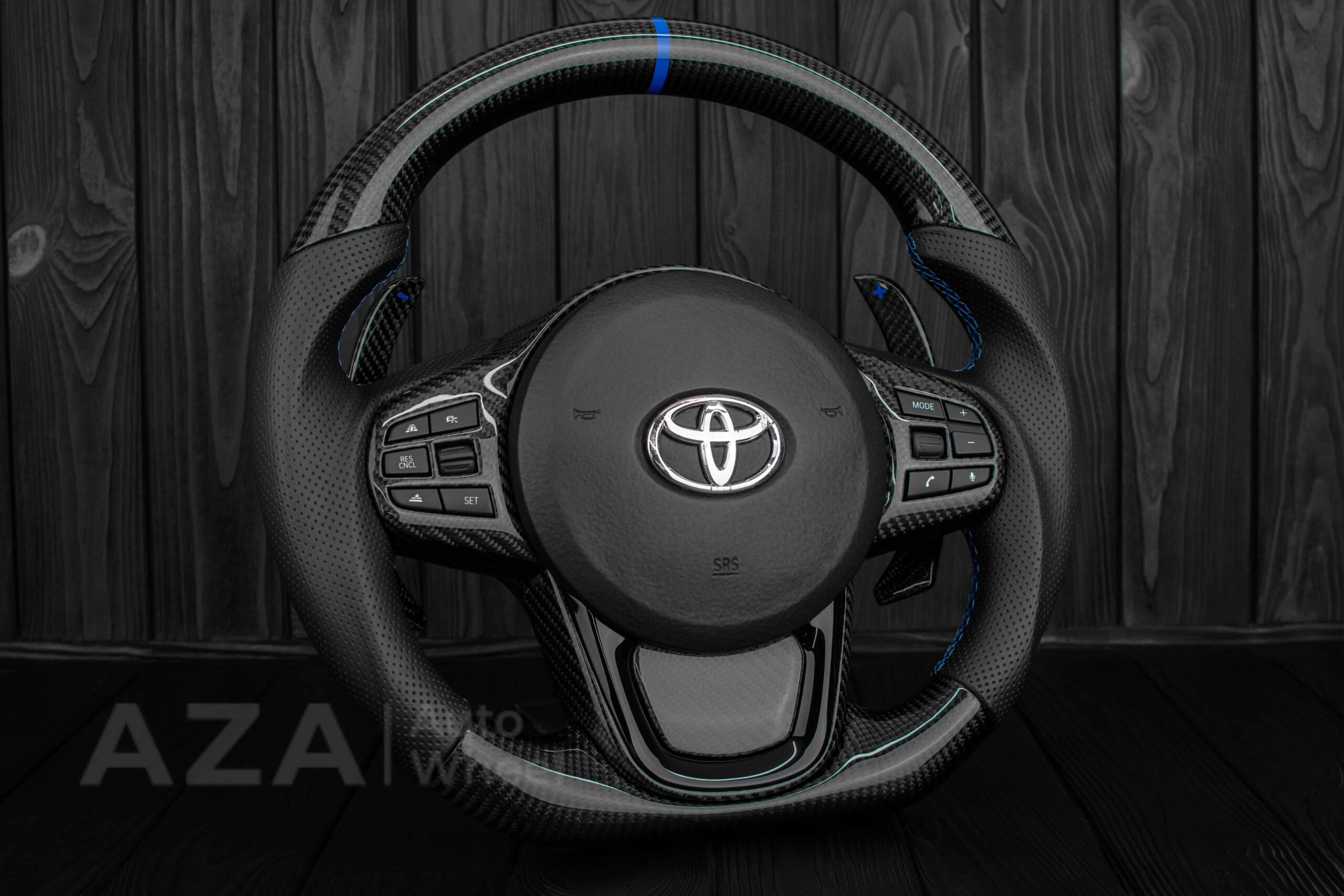 Steering wheel 2020+ TOYOTA SUPRA A90/A91+ Carbon fiber/Perforated leather/Blue stripe - Image 5