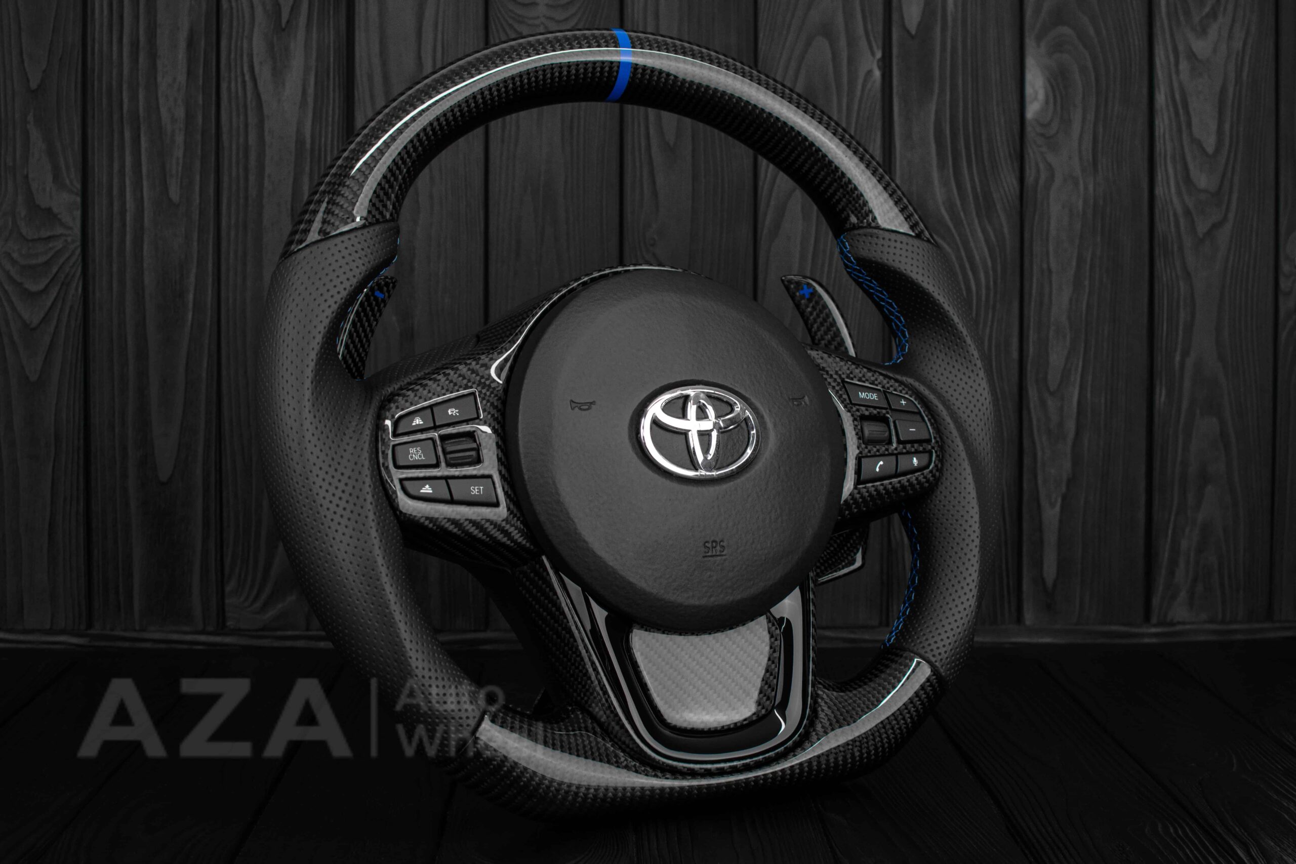 Steering wheel 2020+ TOYOTA SUPRA A90/A91+ Carbon fiber/Perforated leather/Blue stripe - Image 6