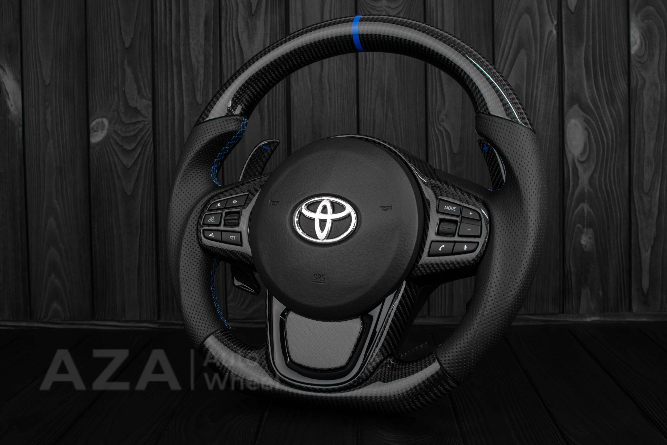 Steering wheel 2020+ TOYOTA SUPRA A90/A91+ Carbon fiber/Perforated leather/Blue stripe - Image 7