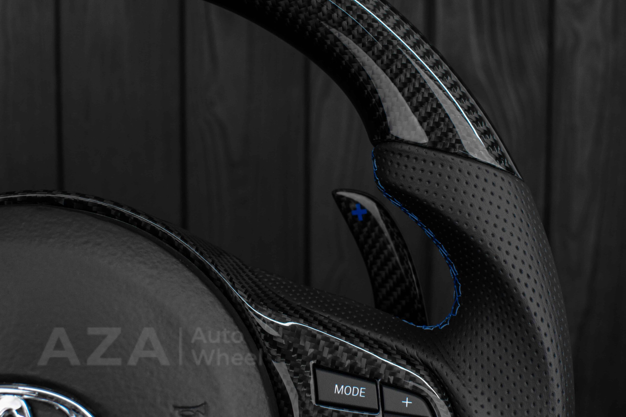 Steering wheel 2020+ TOYOTA SUPRA A90/A91+ Carbon fiber/Perforated leather/Blue stripe - Image 8