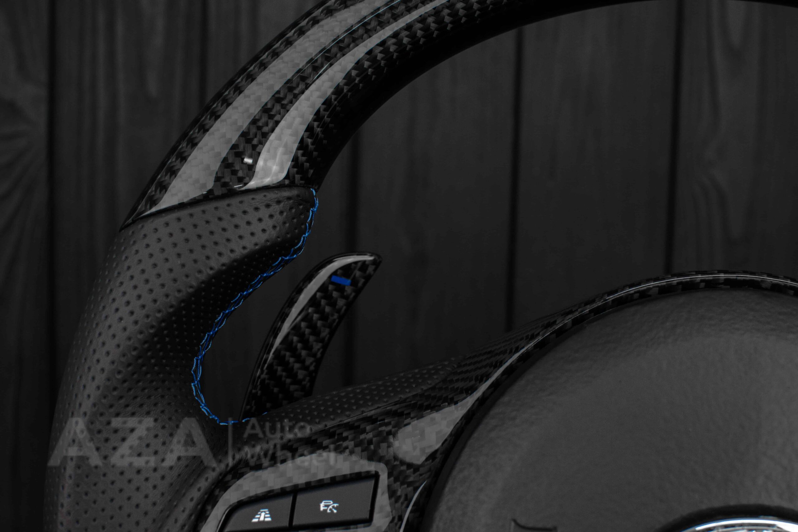 Steering wheel 2020+ TOYOTA SUPRA A90/A91+ Carbon fiber/Perforated leather/Blue stripe - Image 9