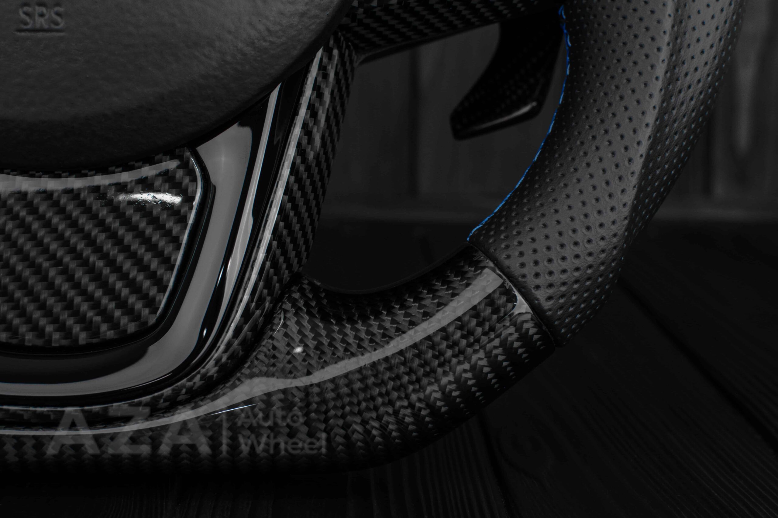 Steering wheel 2020+ TOYOTA SUPRA A90/A91+ Carbon fiber/Perforated leather/Blue stripe - Image 11