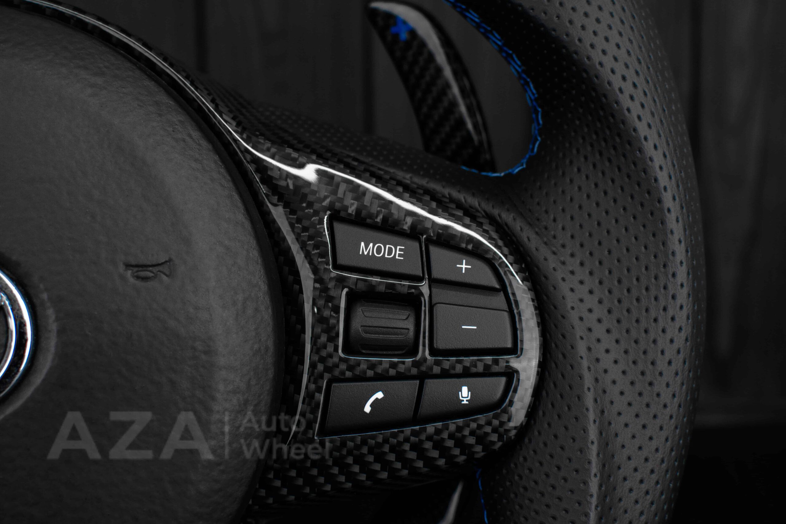 Steering wheel 2020+ TOYOTA SUPRA A90/A91+ Carbon fiber/Perforated leather/Blue stripe - Image 13