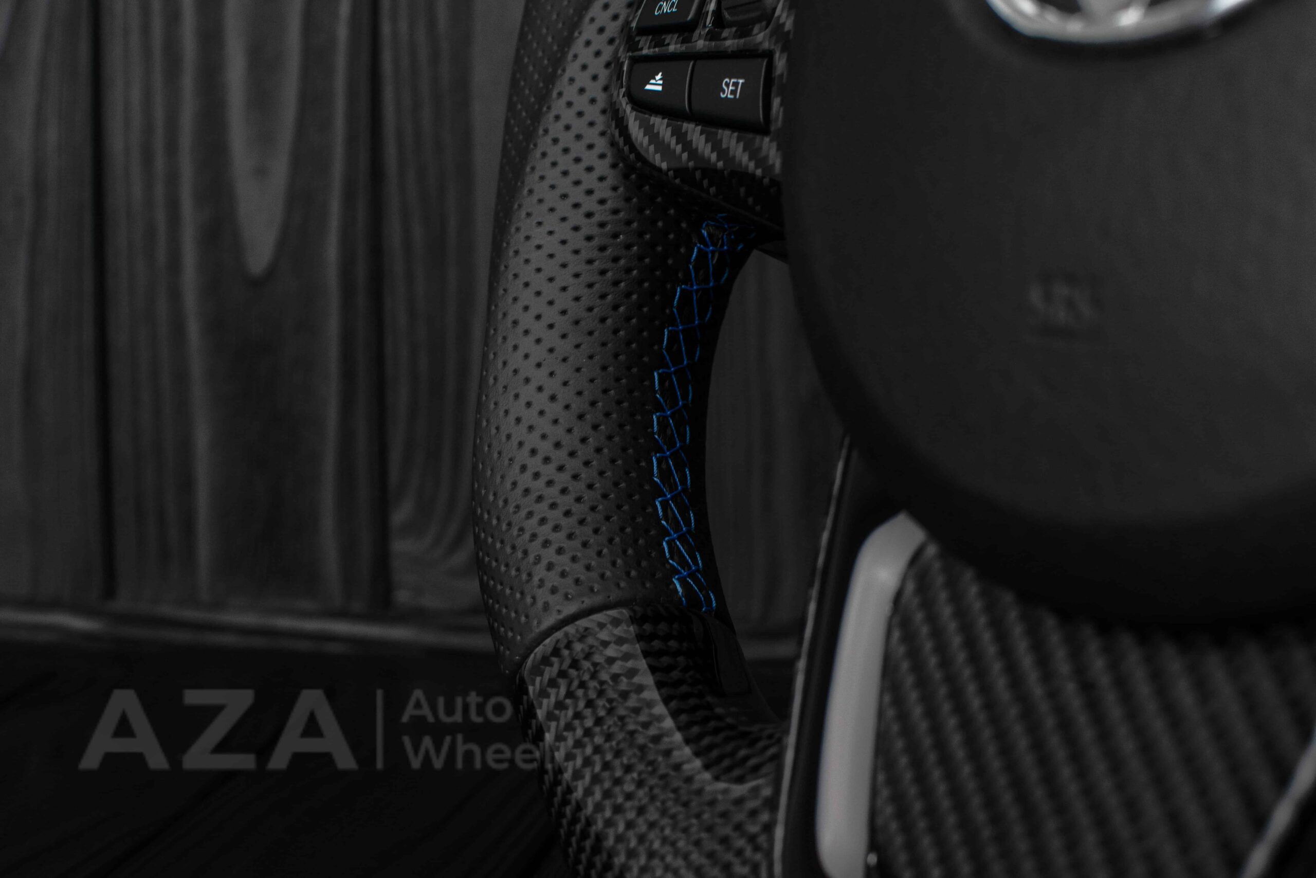 Steering wheel 2020+ TOYOTA SUPRA A90/A91+ Carbon fiber/Perforated leather/Blue stripe - Image 15