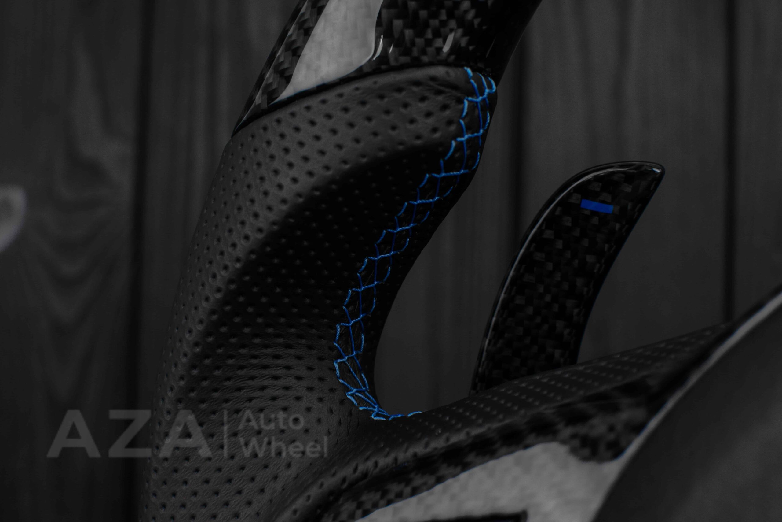 Steering wheel 2020+ TOYOTA SUPRA A90/A91+ Carbon fiber/Perforated leather/Blue stripe - Image 17