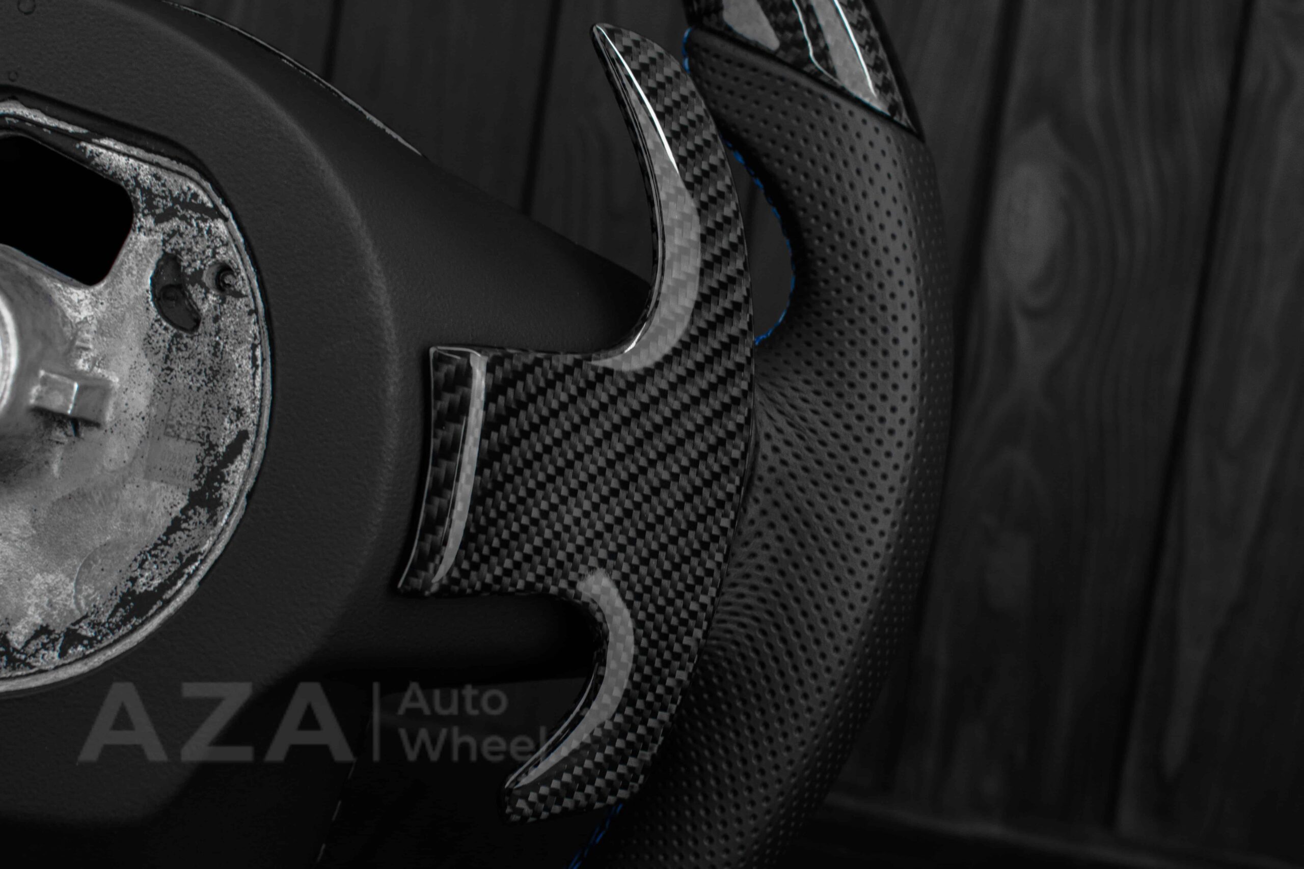 Steering wheel 2020+ TOYOTA SUPRA A90/A91+ Carbon fiber/Perforated leather/Blue stripe - Image 20