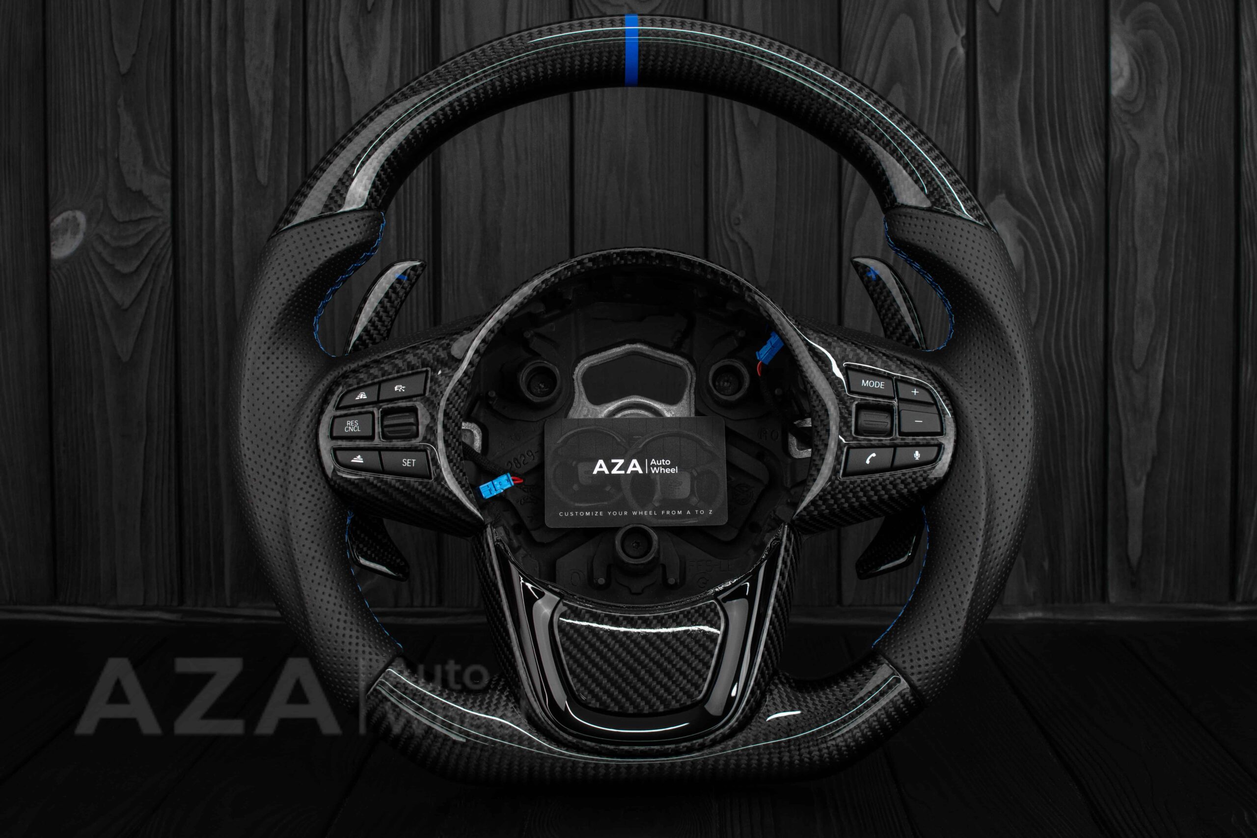 Steering wheel 2020+ TOYOTA SUPRA A90/A91+ Carbon fiber/Perforated leather/Blue stripe - Image 21