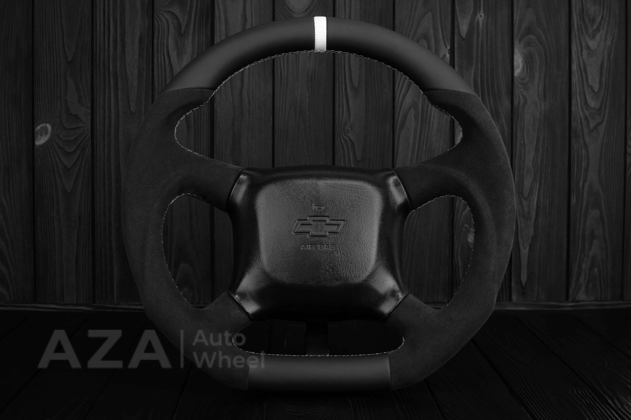 Steering wheel GM, Silverado, Sierra, Escalade, Yukon, S10, Blazer, Tahoe, Suburban (1998-2002) Alcantara/Napa/Light Gray stitch/White Stripe