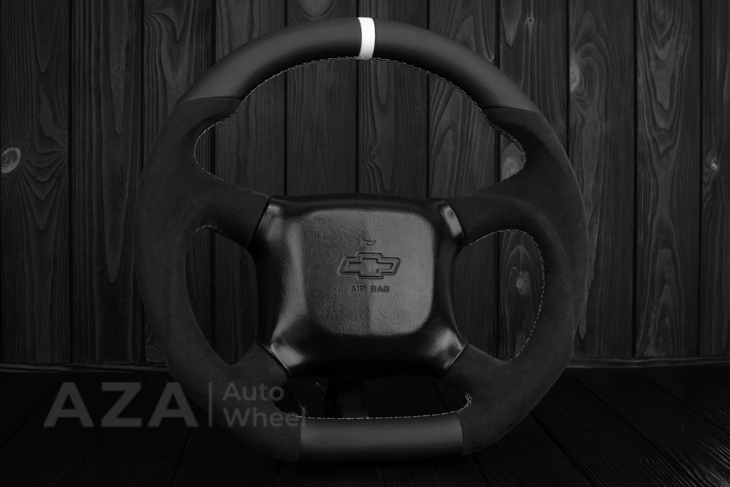 Steering wheel GM, Silverado, Sierra, Escalade, Yukon, S10, Blazer, Tahoe, Suburban (1998-2002) Alcantara/Napa/Light Gray stitch/White Stripe - Image 4