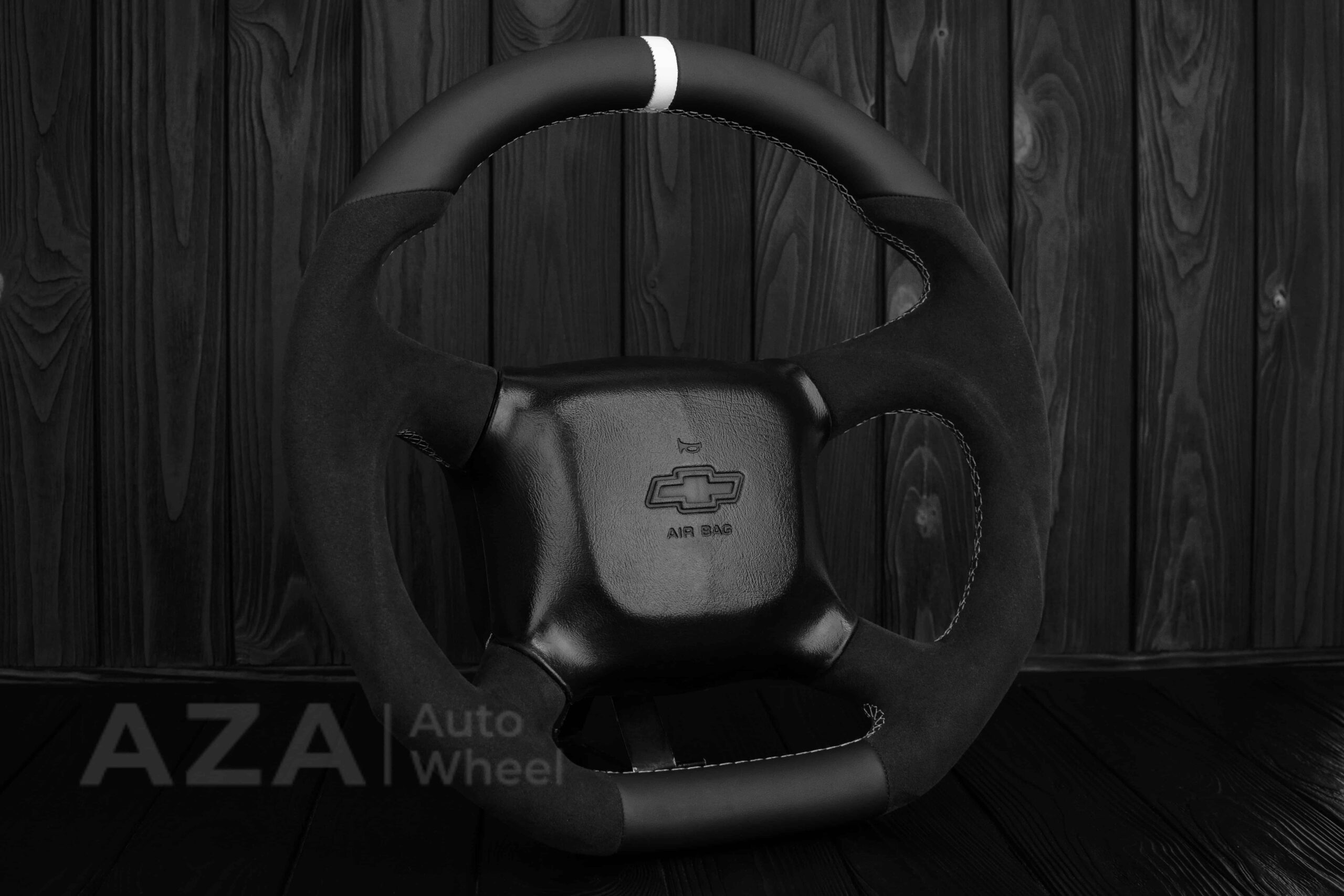 Steering wheel GM, Silverado, Sierra, Escalade, Yukon, S10, Blazer, Tahoe, Suburban (1998-2002) Alcantara/Napa/Light Gray stitch/White Stripe - Image 5