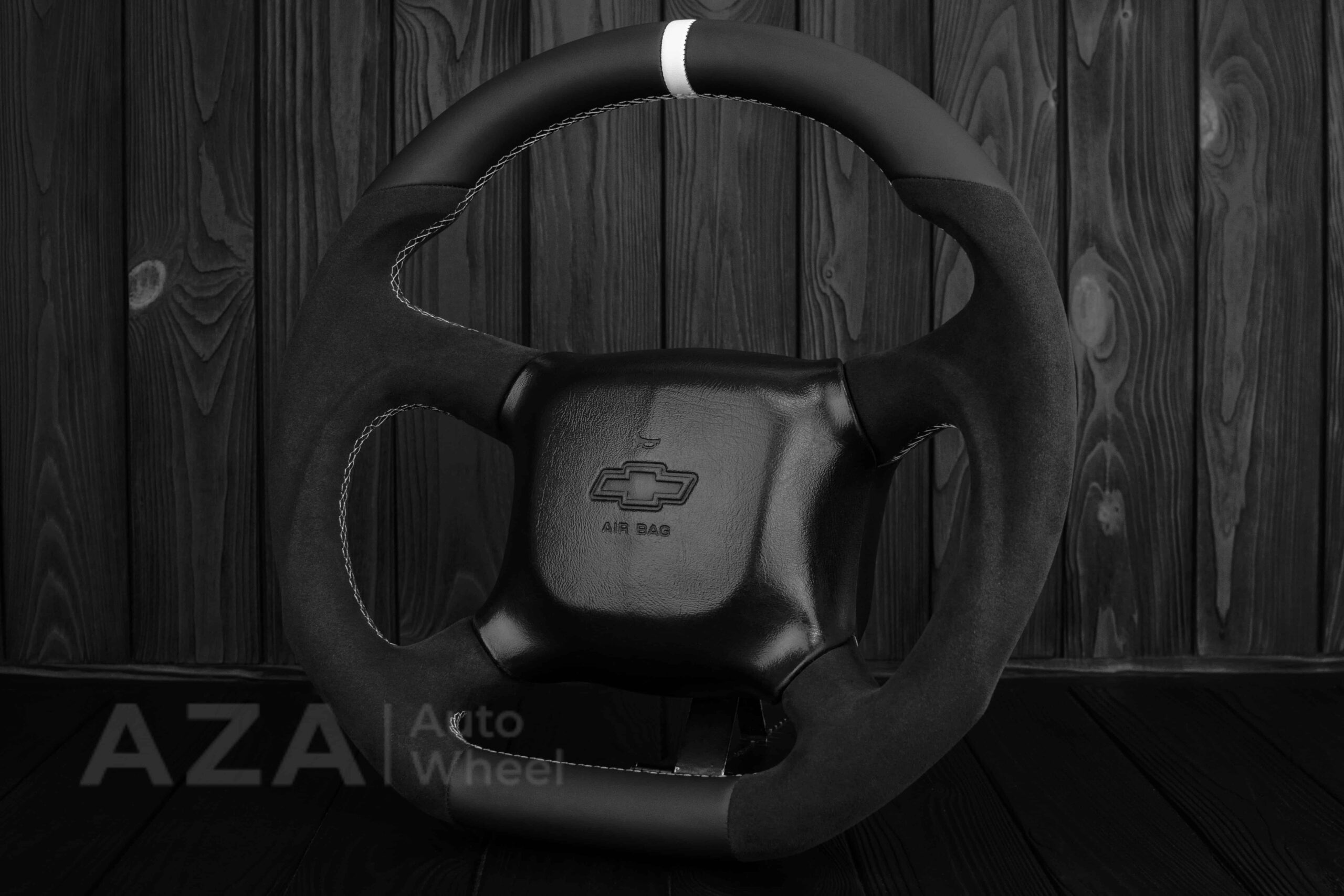Steering wheel GM, Silverado, Sierra, Escalade, Yukon, S10, Blazer, Tahoe, Suburban (1998-2002) Alcantara/Napa/Light Gray stitch/White Stripe - Image 6