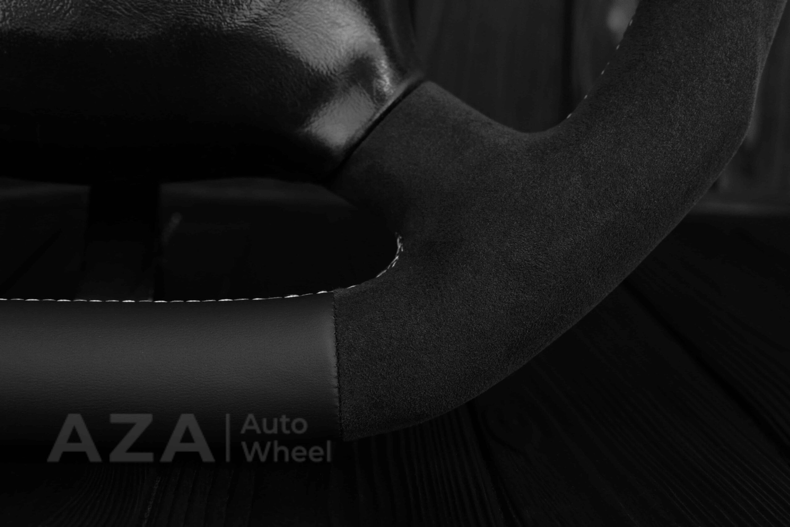 Steering wheel GM, Silverado, Sierra, Escalade, Yukon, S10, Blazer, Tahoe, Suburban (1998-2002) Alcantara/Napa/Light Gray stitch/White Stripe - Image 10