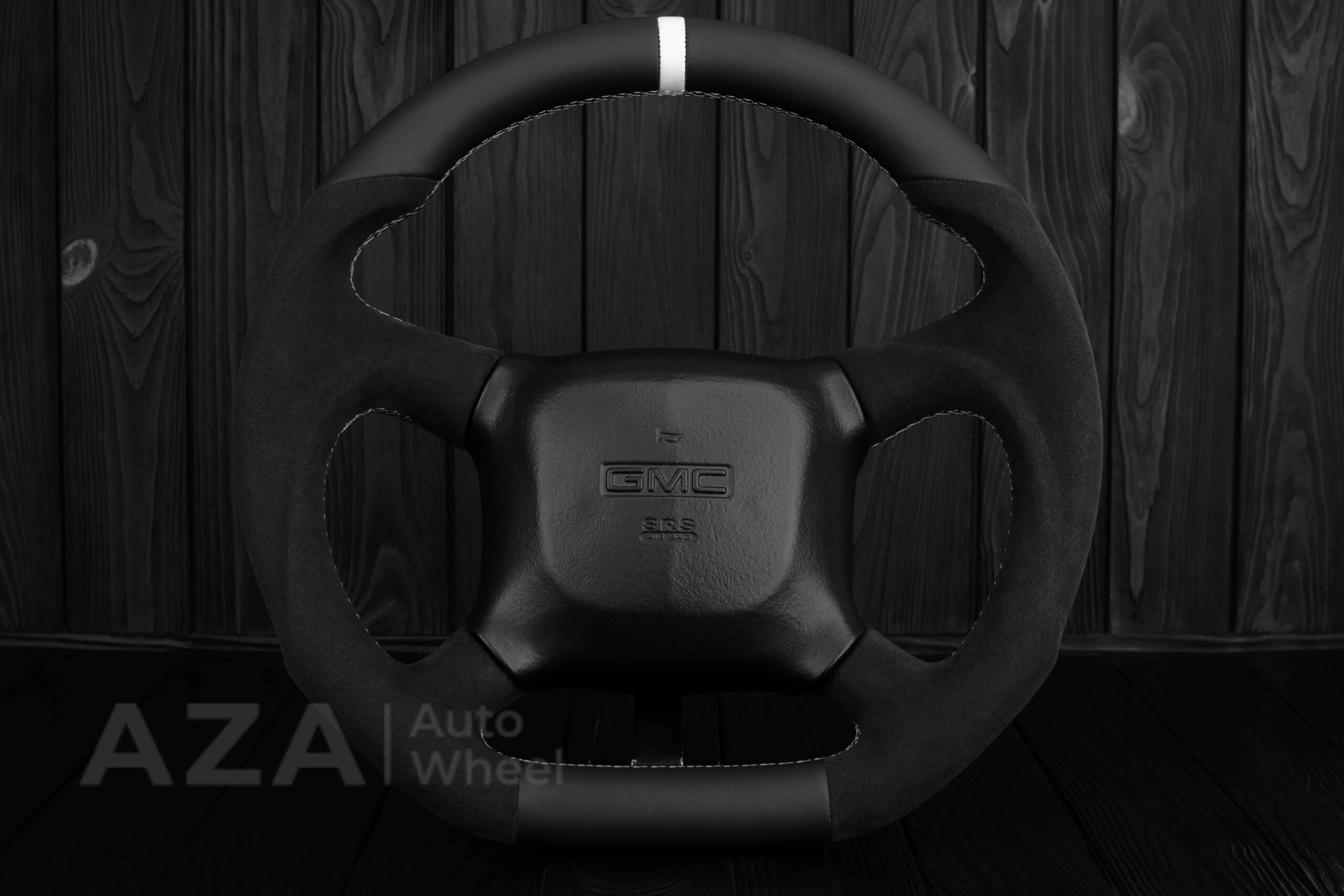 Steering wheel GM, Silverado, Sierra, Escalade, Yukon, S10, Blazer, Tahoe, Suburban (1998-2002) Alcantara/Napa/Light Gray stitch/White Stripe - Image 22