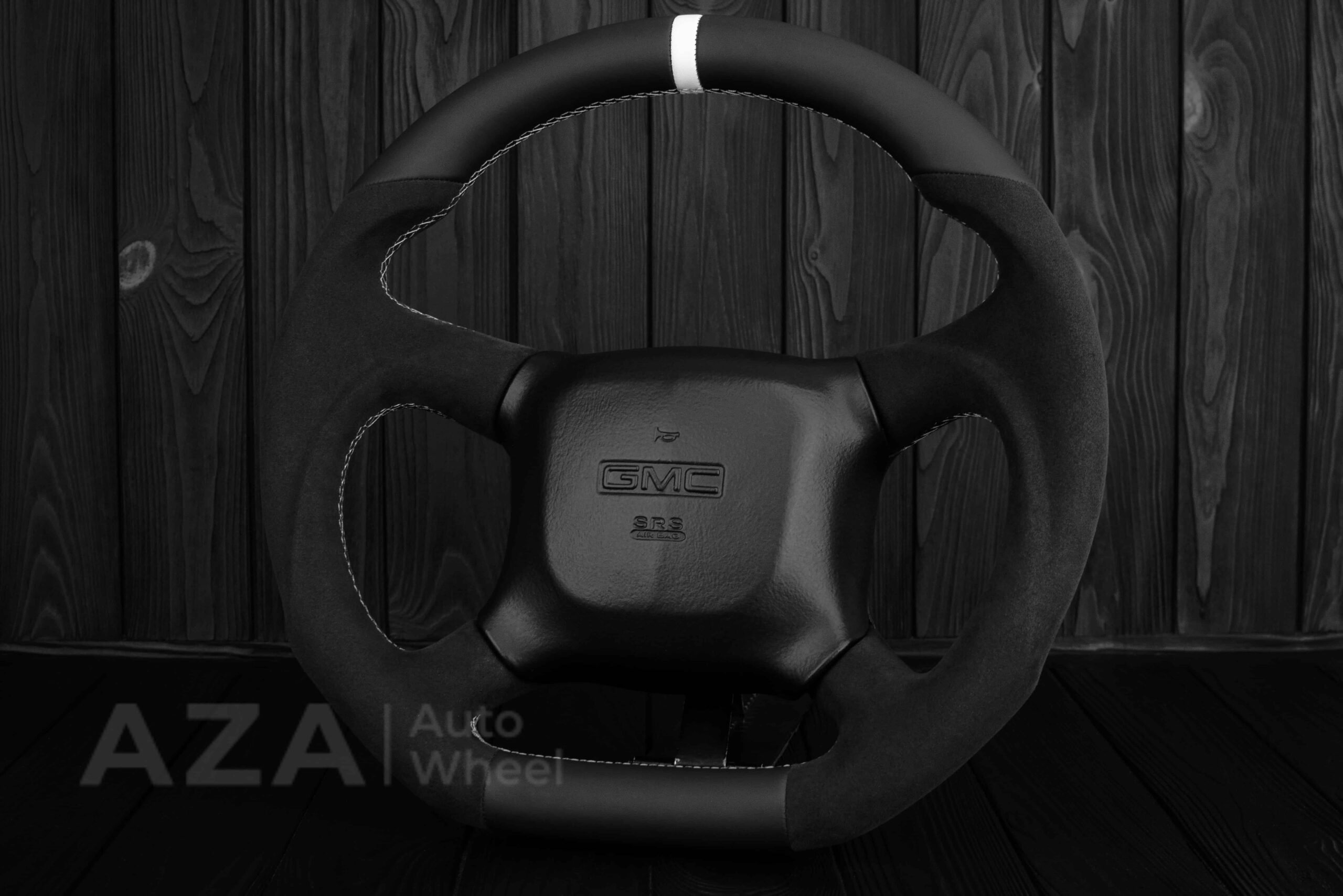 Steering wheel GM, Silverado, Sierra, Escalade, Yukon, S10, Blazer, Tahoe, Suburban (1998-2002) Alcantara/Napa/Light Gray stitch/White Stripe - Image 23
