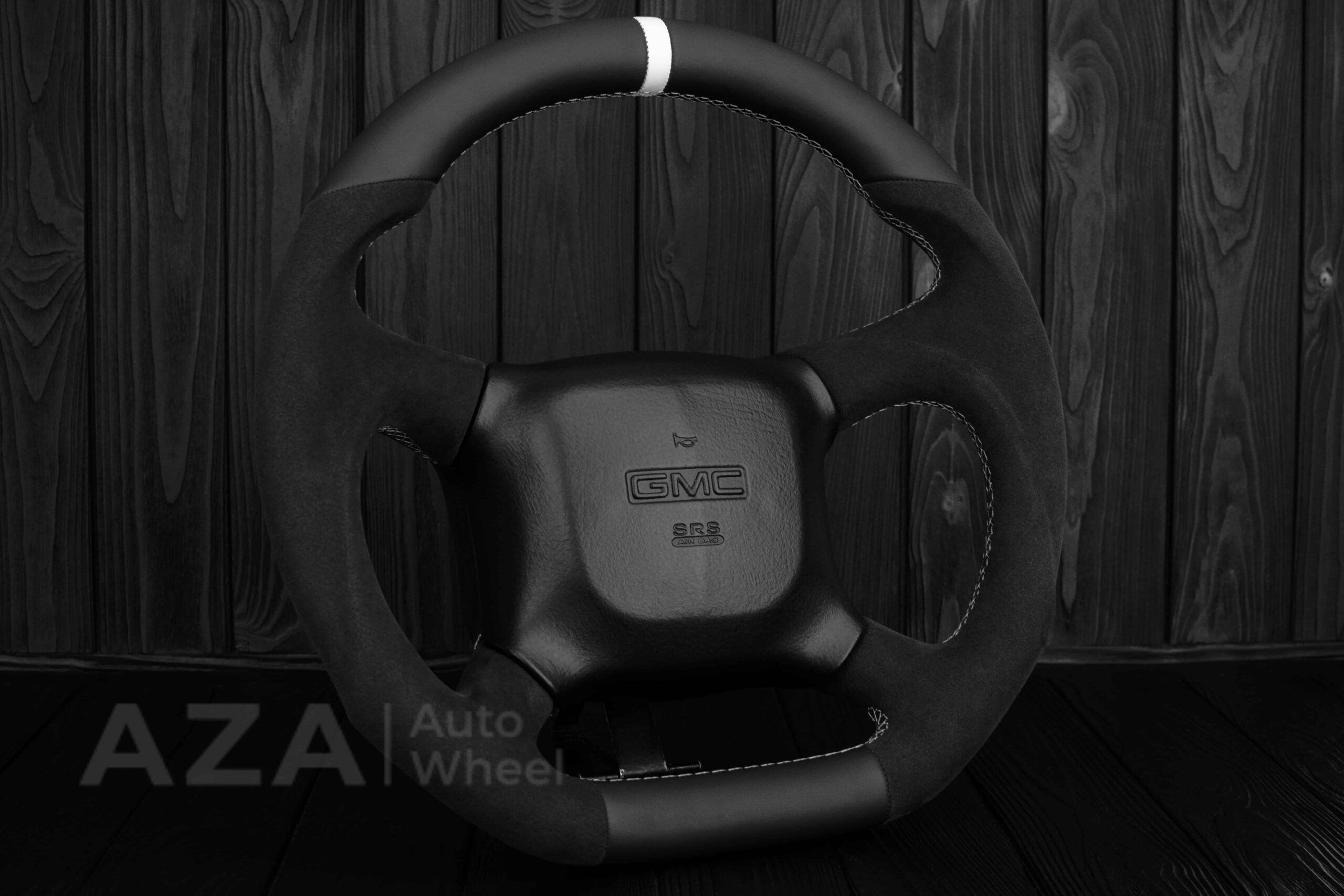 Steering wheel GM, Silverado, Sierra, Escalade, Yukon, S10, Blazer, Tahoe, Suburban (1998-2002) Alcantara/Napa/Light Gray stitch/White Stripe - Image 24