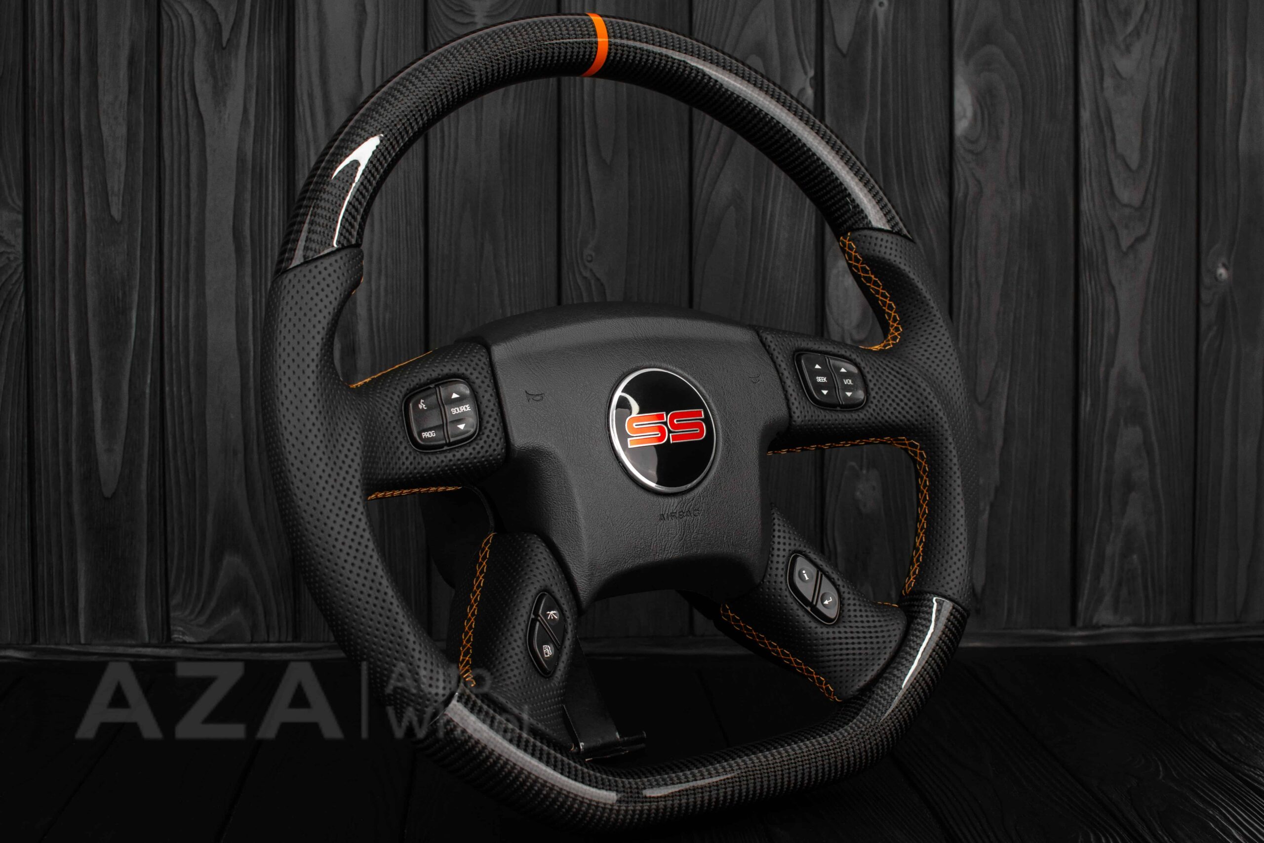 Steering wheel GM, Silverado, Sierra, Yukon, H2, Trailblazer 2003+ Carbon fiber/Napa/ Orange Accents - Image 5