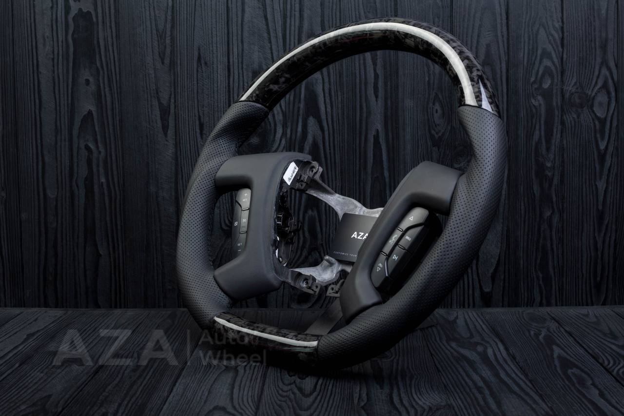 Steering wheel Hummer H2 2008-2010 Forged carbon fiber/Perforated leather/Red stripe (can be any colors per request) - Image 5