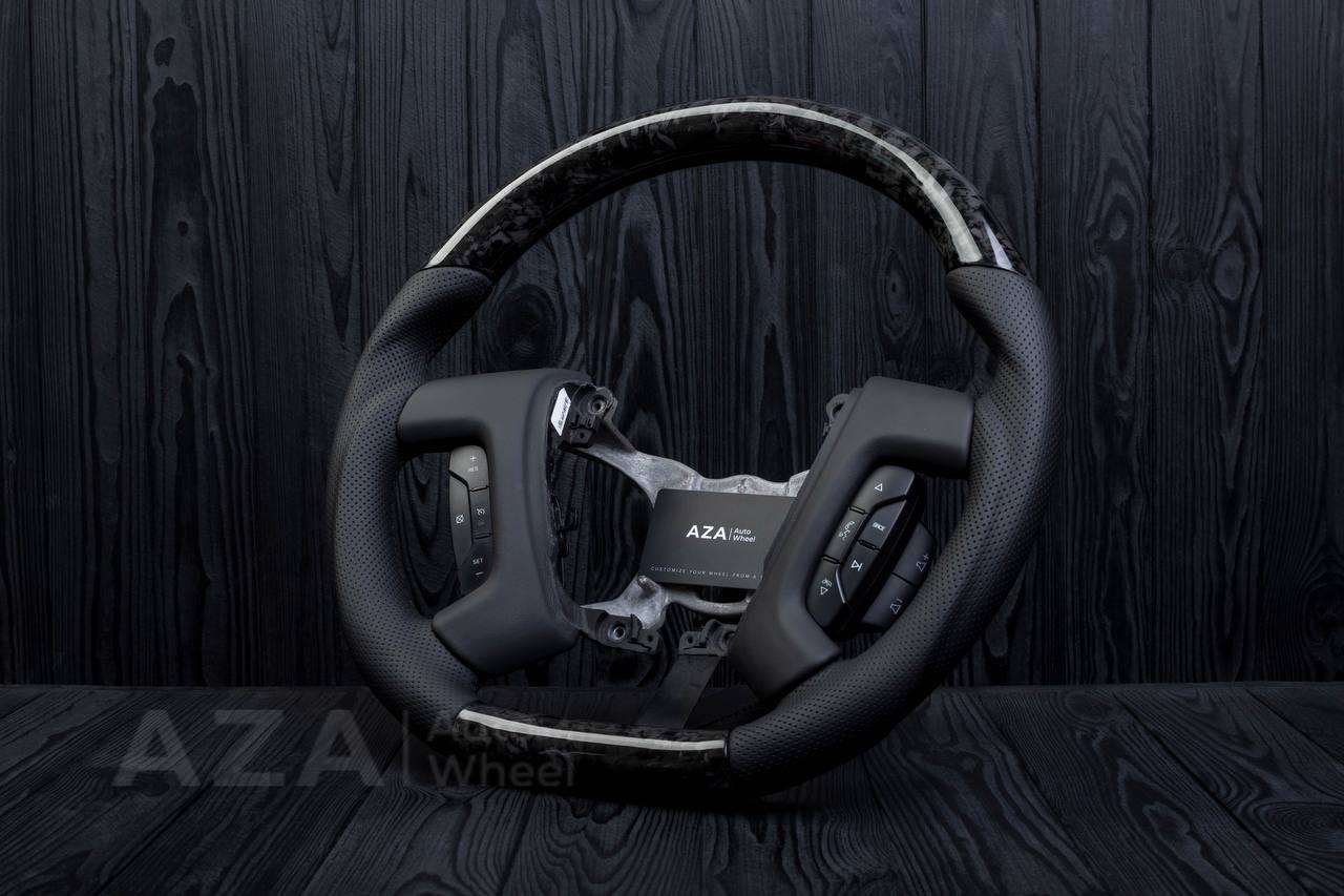 Steering wheel Hummer H2 2008-2010 Forged carbon fiber/Perforated leather/Red stripe (can be any colors per request) - Image 4