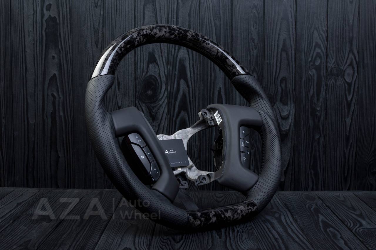 Steering wheel Hummer H2 2008-2010 Forged carbon fiber/Perforated leather/Red stripe (can be any colors per request) - Image 3