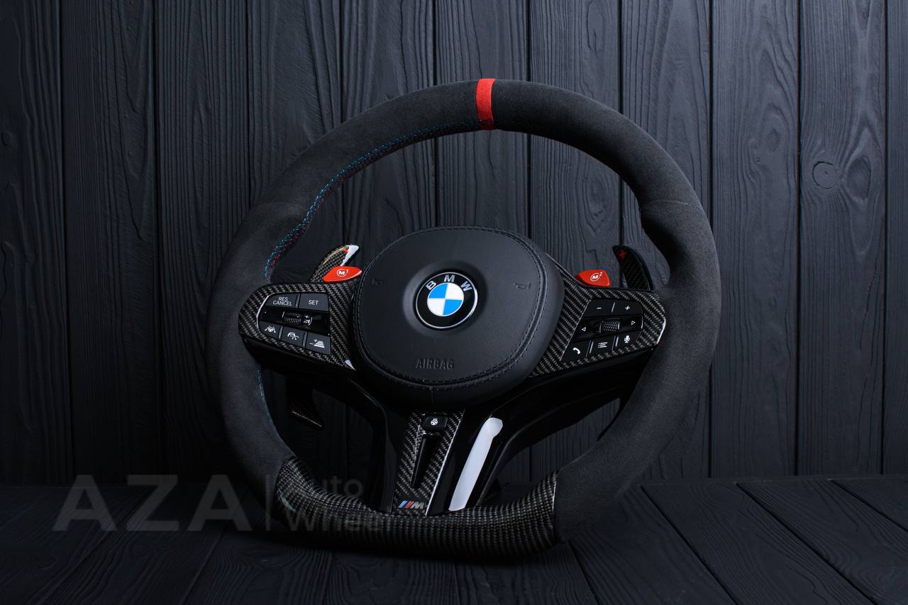 Steering wheel 2017+ BMW F90 M5 G80 M3 M4 M8 X5M X6M X3M X4M Heated Carbon fiber/Alcantara/Red stripe (can be any colors) - Image 6