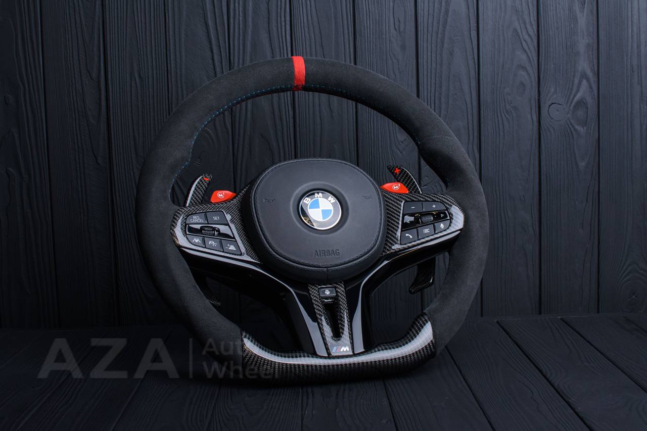 Steering wheel 2017+ BMW F90 M5 G80 M3 M4 M8 X5M X6M X3M X4M Heated Carbon fiber/Alcantara/Red stripe (can be any colors) - Image 2