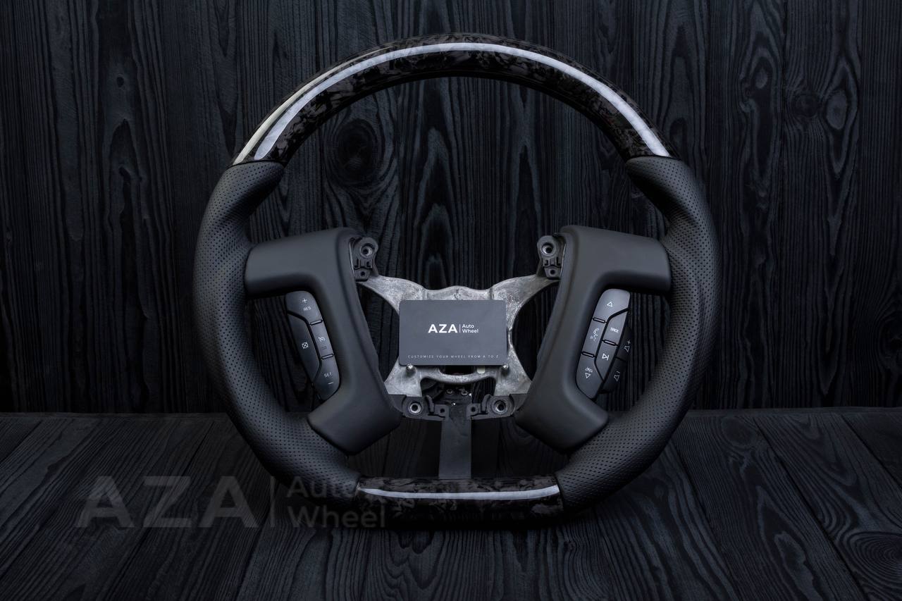 Steering wheel Hummer H2 2008-2010 Forged carbon fiber/Perforated leather/Red stripe (can be any colors per request)