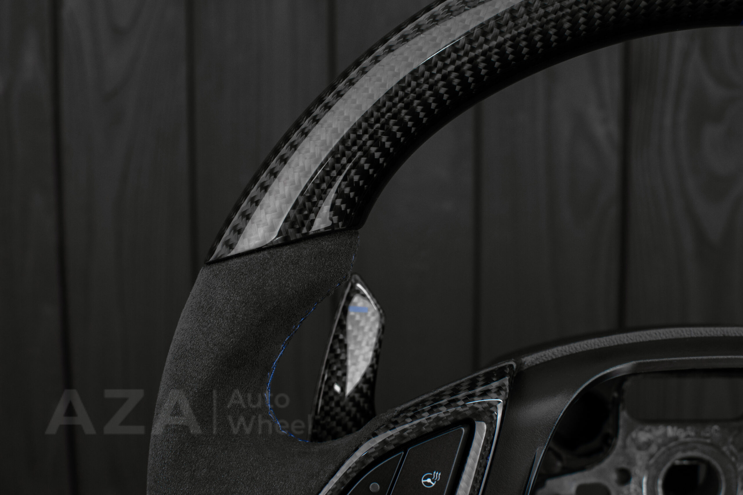 Steering wheel Chevrolet Corvette C7 2014-2019 Flat bottom (can be any color stripe and stitch) Carbon fiber/Alcantara/Blue stripe (can be rev match or +/- logo) - Image 5